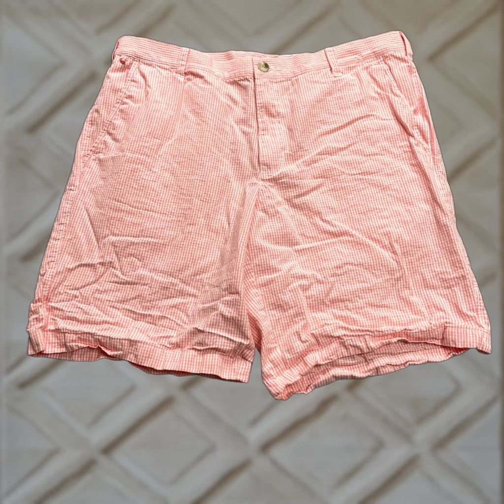 Vintage Columbia Shorts Mens 36x9 Chino Orange White Checkered Cotton PFG Super Bonehead Size US 36 / EU 52 - 1 Thumbnail