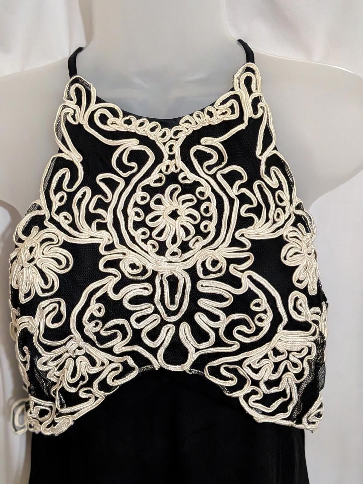 Designer VTG 90's Betsy & Adam Black Soutache Halter Maxi Slip Gown Size S / US 4 / IT 40 - 3 Thumbnail