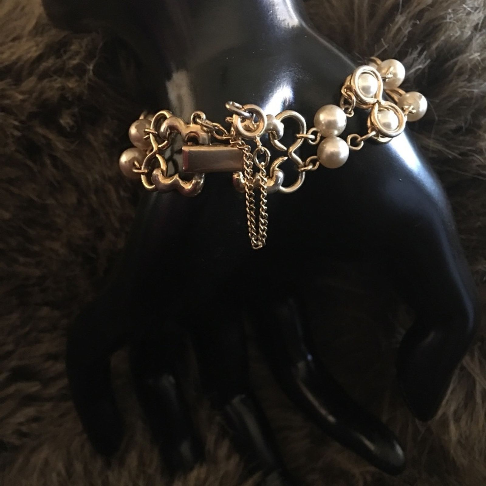Jewelry Vintage 50s Goldette NY pearl gold tone bracelet Size ONE SIZE - 3 Thumbnail