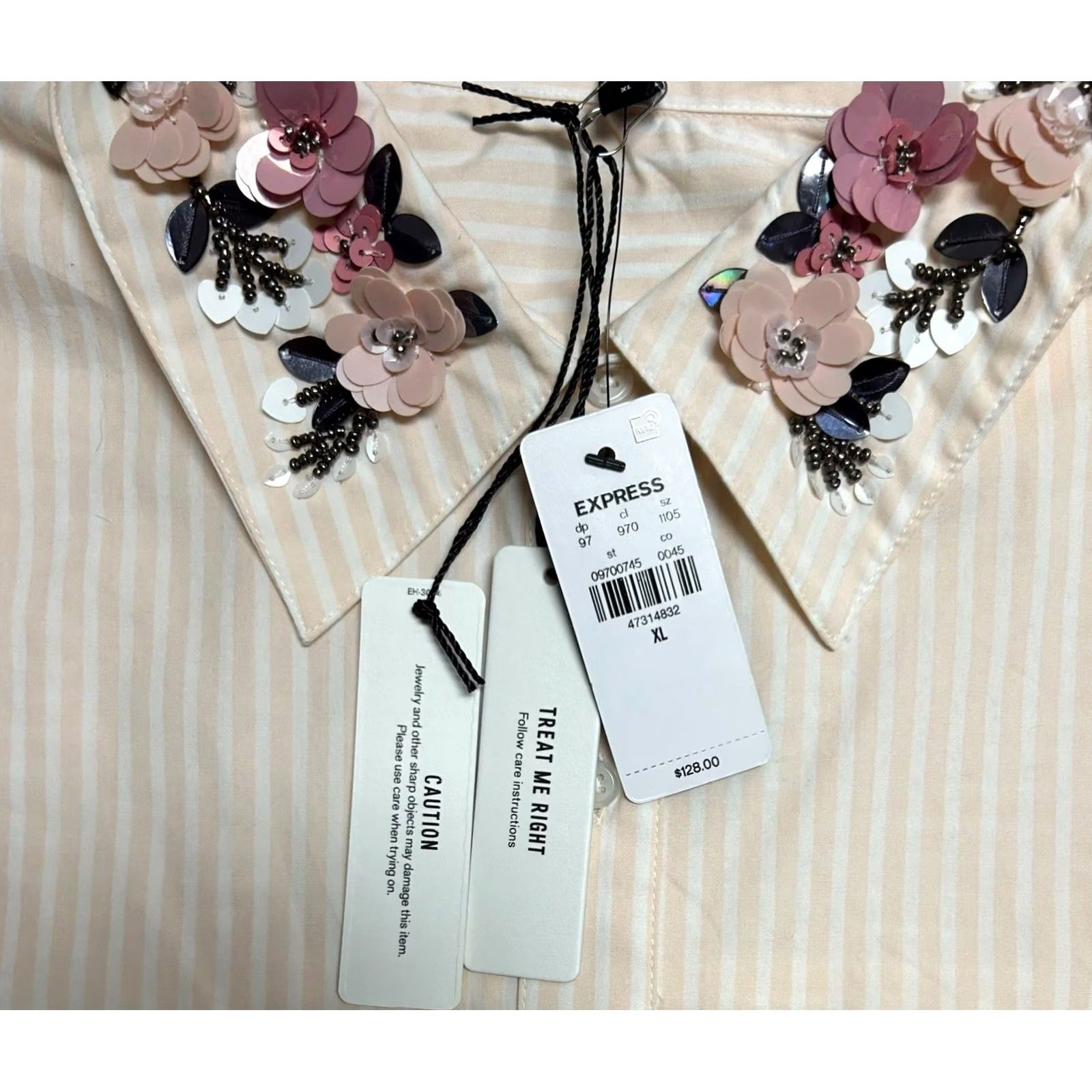 Express NWT Express Oversized Pink Stripe Button Down W/Floral Collar Detail Sz Medium Size M / US 6-8 / IT 42-44 - 6 Thumbnail