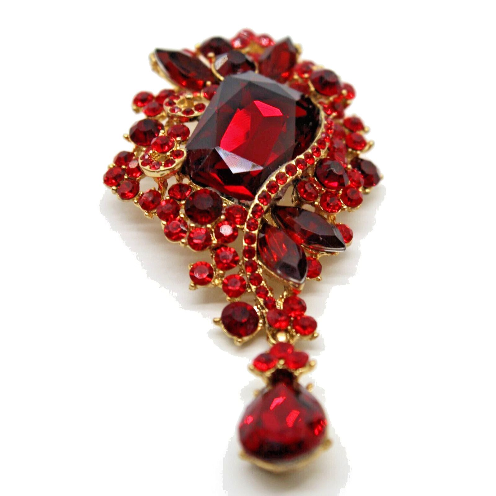 Other Emerald-Cut Red Rhinestone Brooch Pendant Marquis Tear Drop Size ONE SIZE - 2 Thumbnail