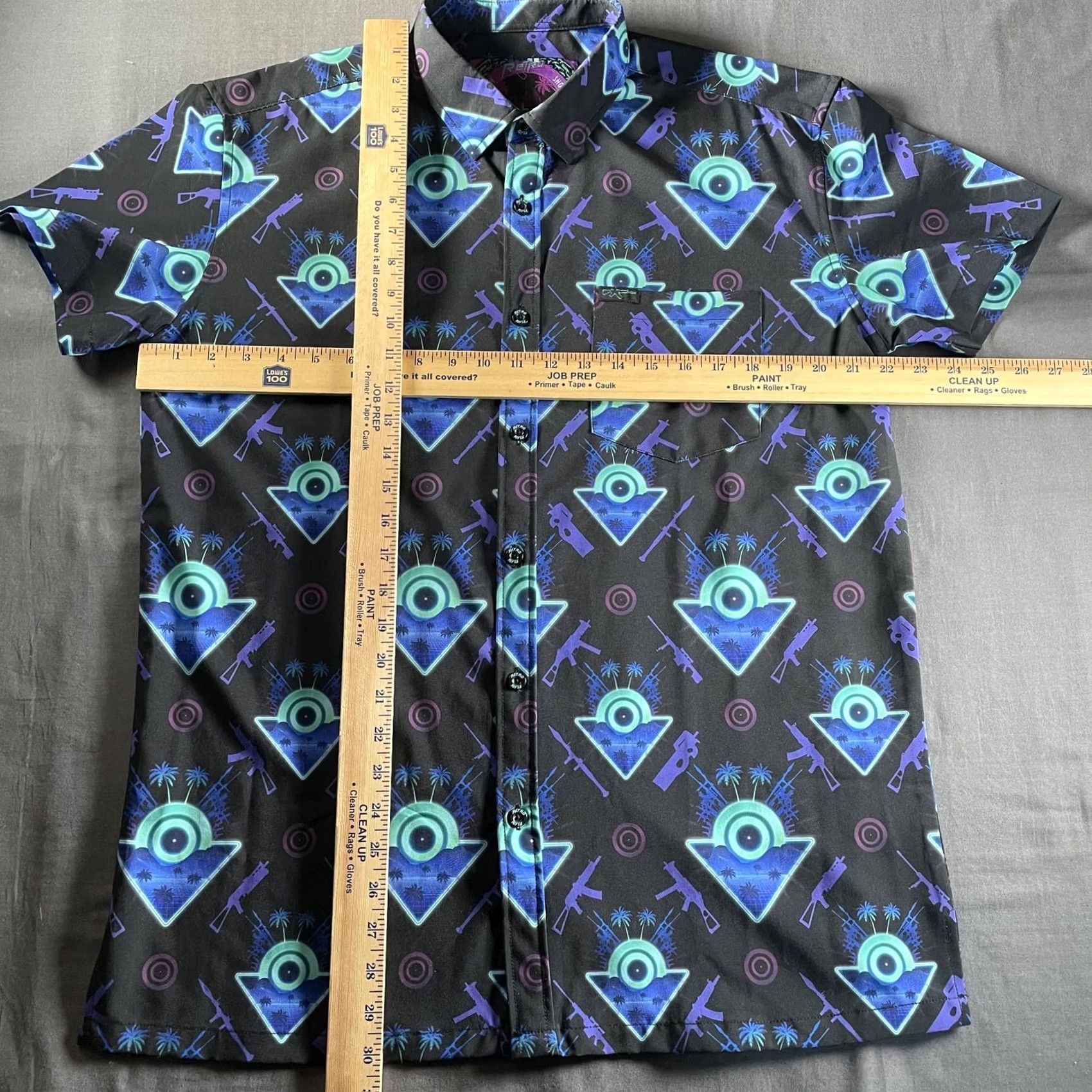 Etro Retro Rifle Shirt Mens Large Black Neon Vaporwave Graphic Print Button-Up Short Sleeve Shirt - 80s Retro Shot Show Casual Mens Size US L / EU 52-54 / 3 - 4 Thumbnail