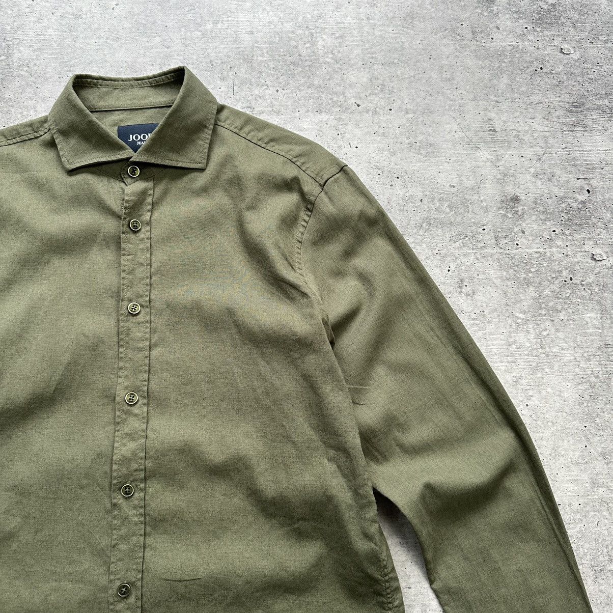 Designer Joop Jeans Shirt Hanjo-W Khaki Linen Cotton Men’s Size M Size US M / EU 48-50 / 2 - 3 Thumbnail
