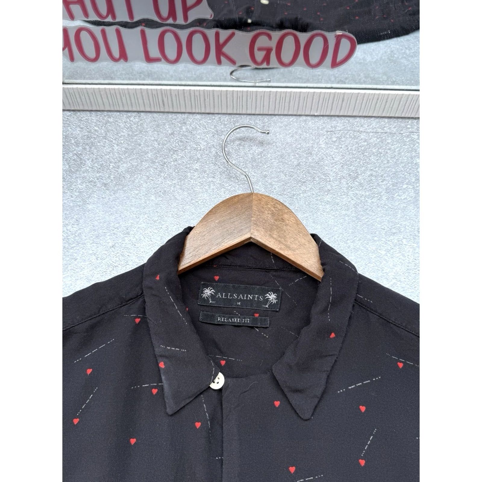 Allsaints VINTAGE AllSaints Heart Hawaiian Viscose Short Sleeve Shirt Button Up Black Men M Shirt Size US M / EU 48-50 / 2 - 5 Thumbnail