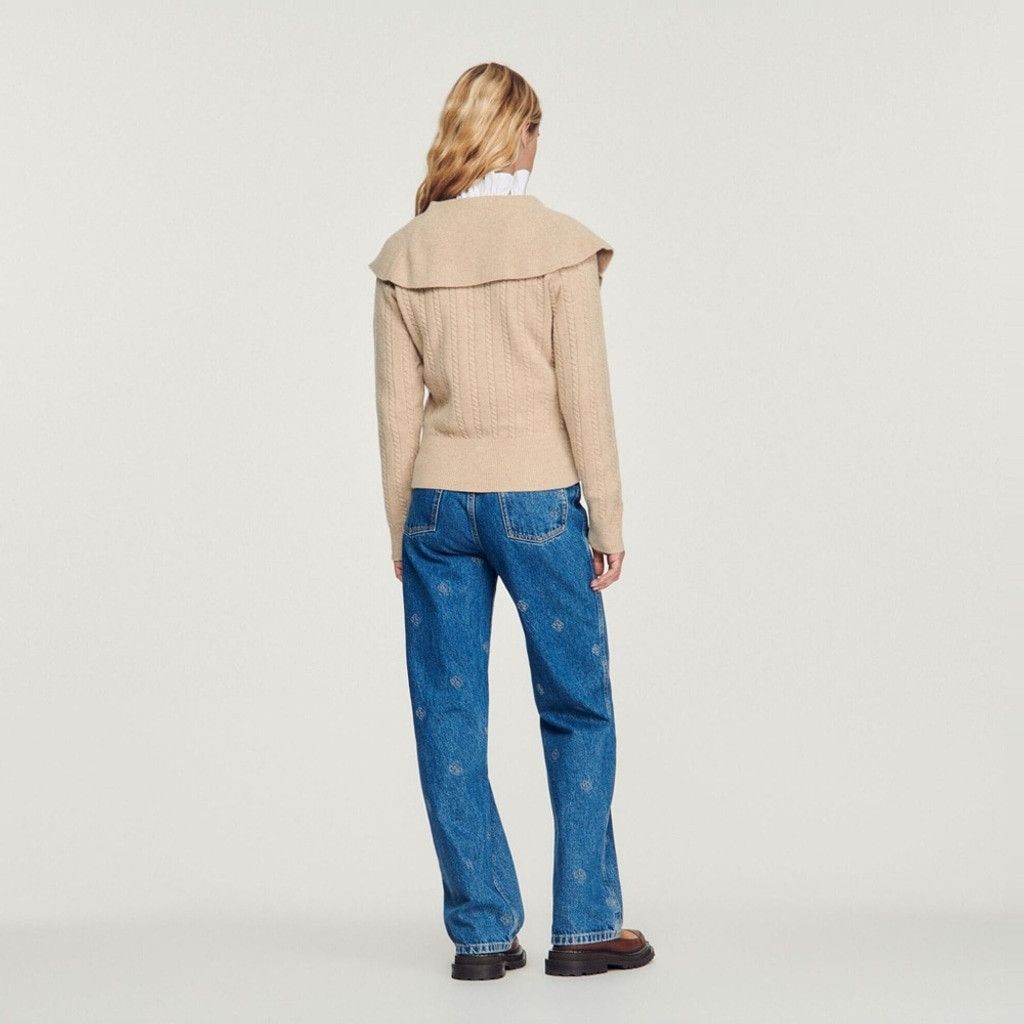 Sandro Sandro Gotham Oversized Collar Beige Wool Sweater 0 (XS) Size XS / US 0-2 / IT 36-38 - 3 Thumbnail