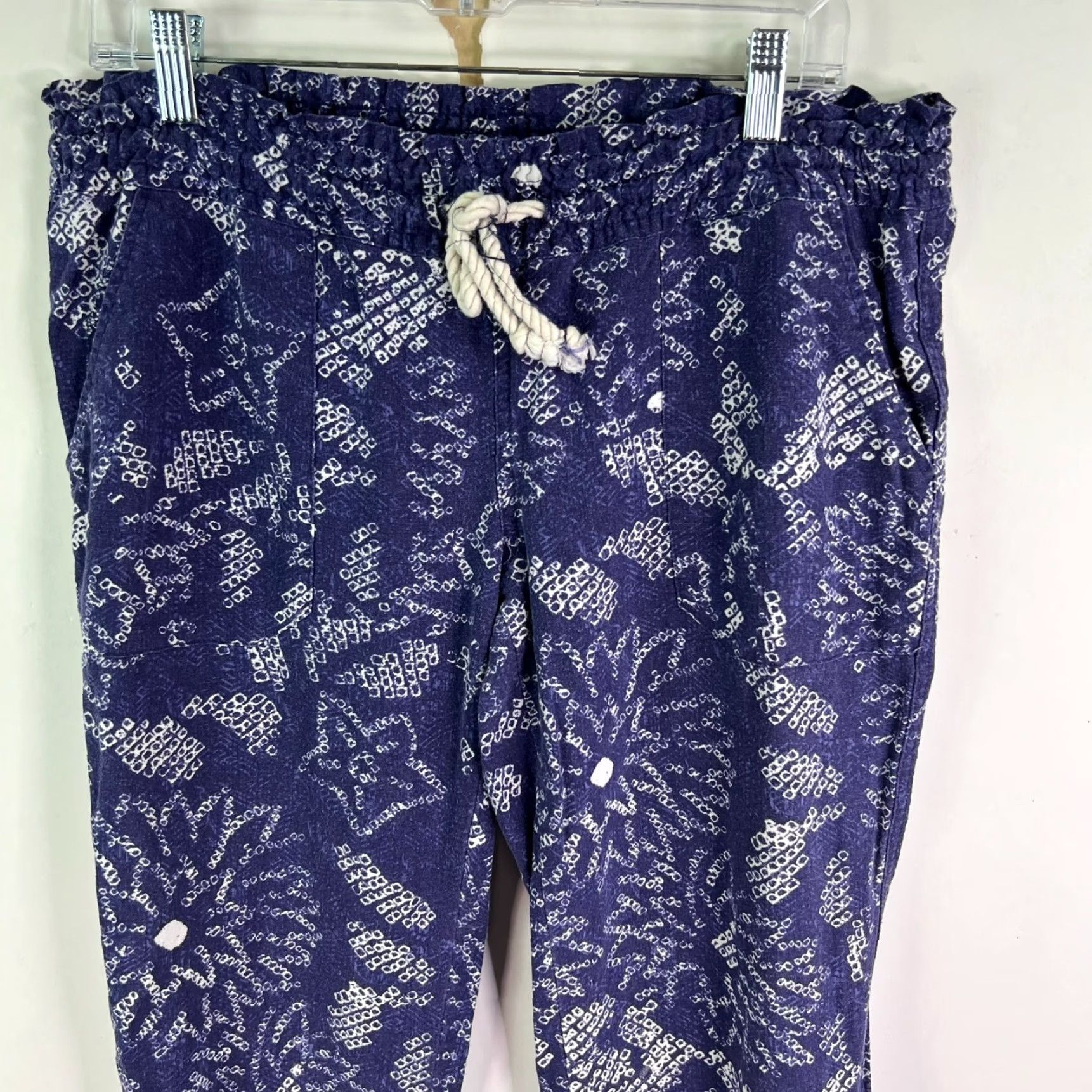 Vintage ROXY OceanSIDE Linen Blend Floral Wide-Leg Pants Womens XL Blue Pockets Size 40" / US 18 - 2 Thumbnail