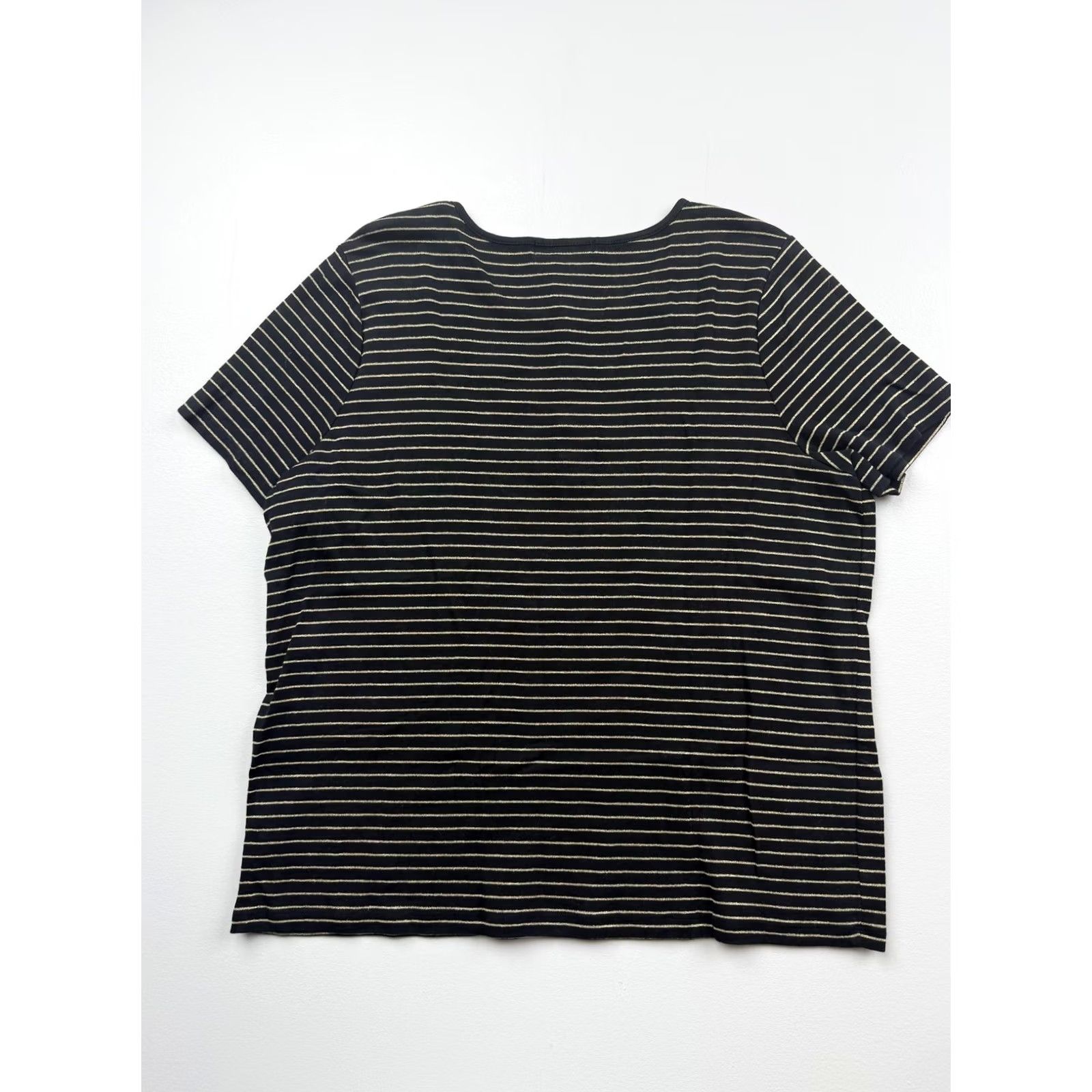 Ralph Lauren Lauren Ralph Lauren Shirt Womens 2X Black Stripe Henley Short Sleeve Jersey Top Size XXL / US 16-18 / IT 52-54 - 2 Thumbnail