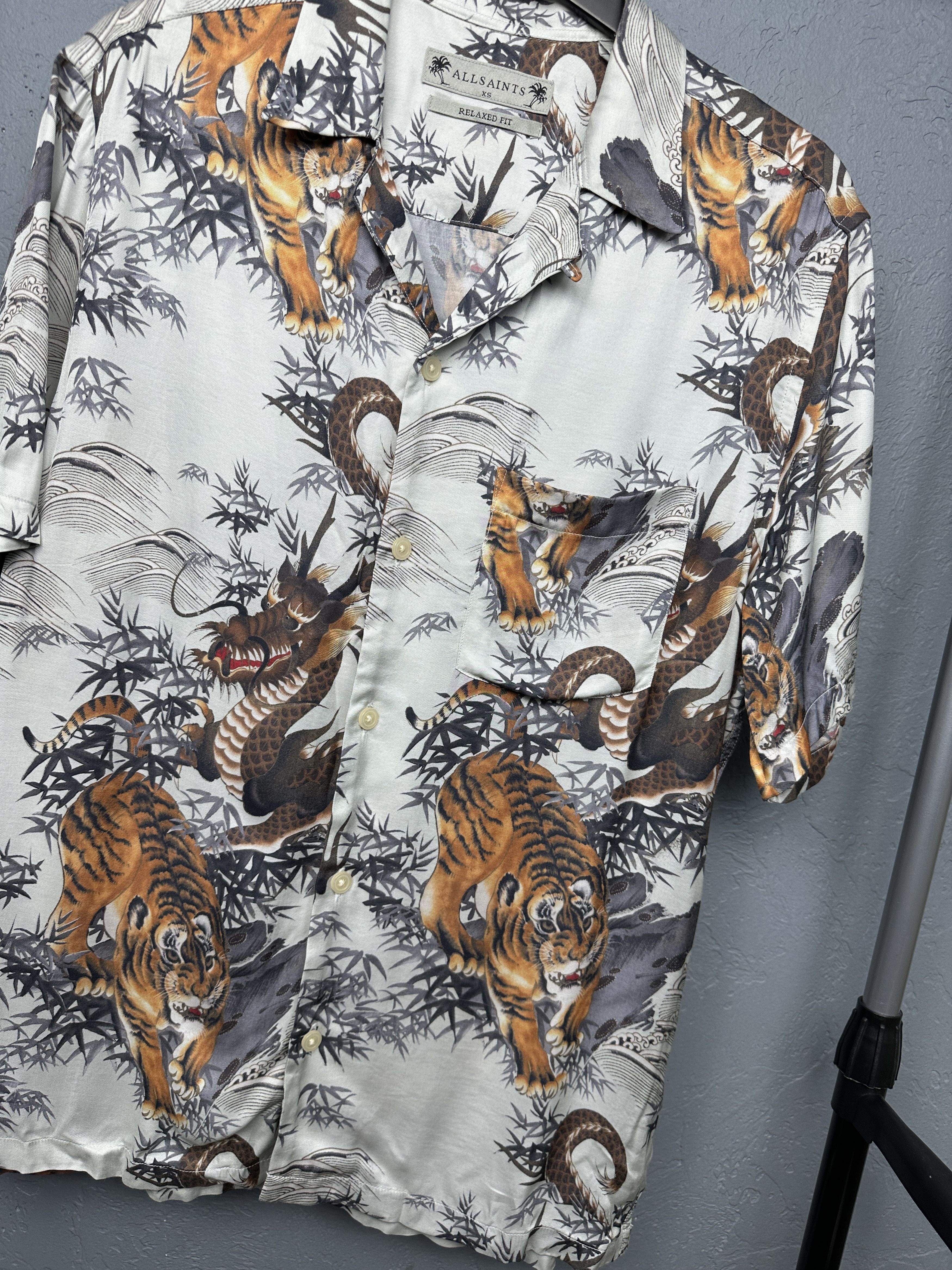 Allsaints Allsaints Mens Kali Hawaiian Shirt Dragon Tiger Size US XS / EU 42 / 0 - 3 Thumbnail