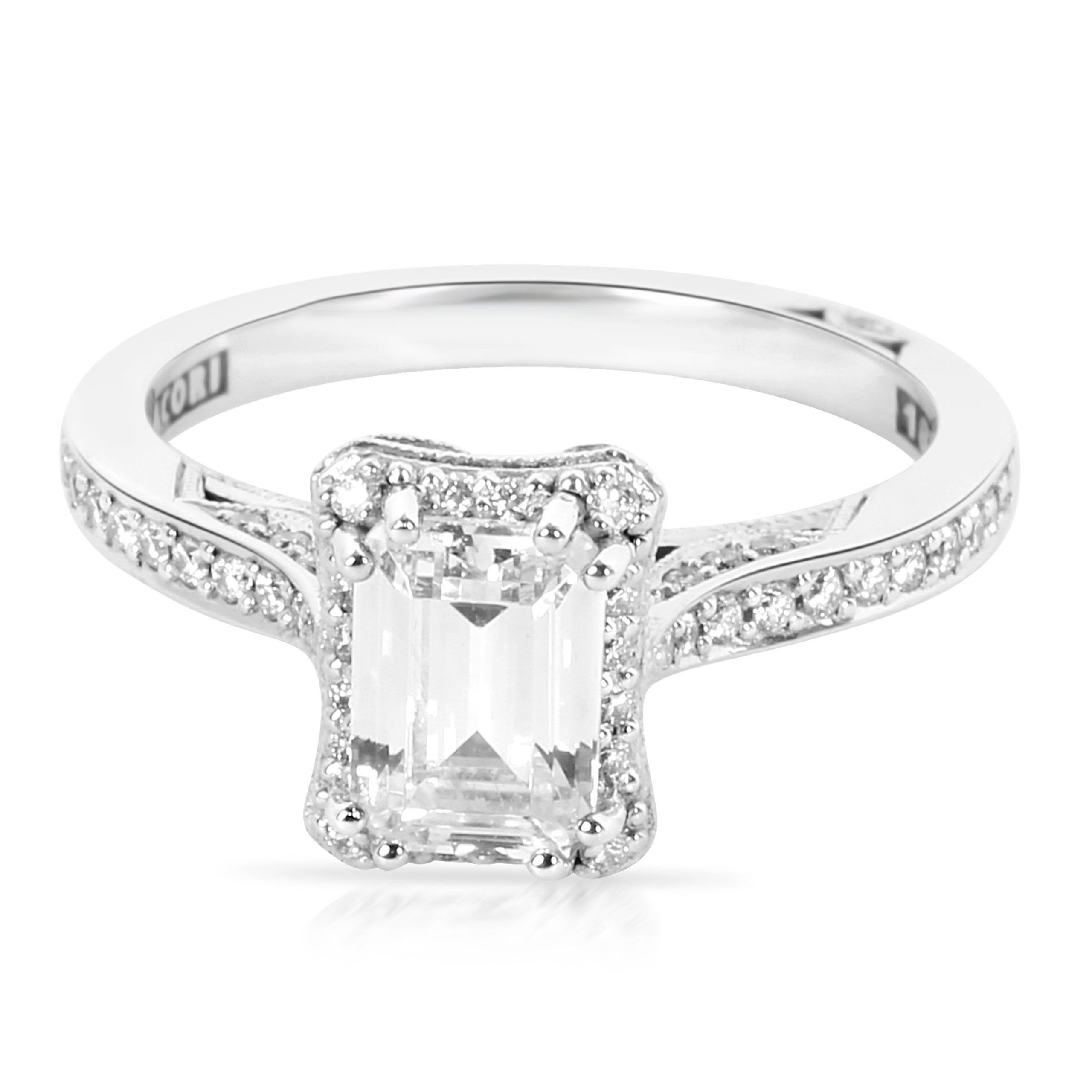 image of Louis Vuitton Tacori Diamond Emerald Cut Engagement Ring Setting In 18K White Gold (0.25 Ctw), Wome