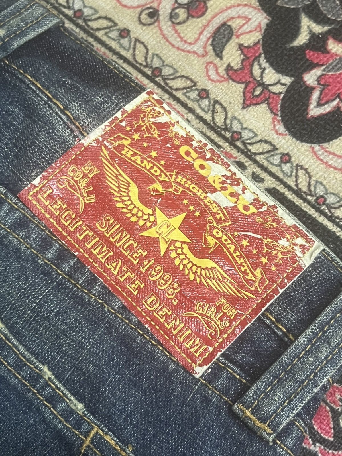 GOSTAR DE FUGA Co&Lu Cracked Distressed Big Slogan Dark Blue Loose Jeans Size US 31 - 8 Thumbnail