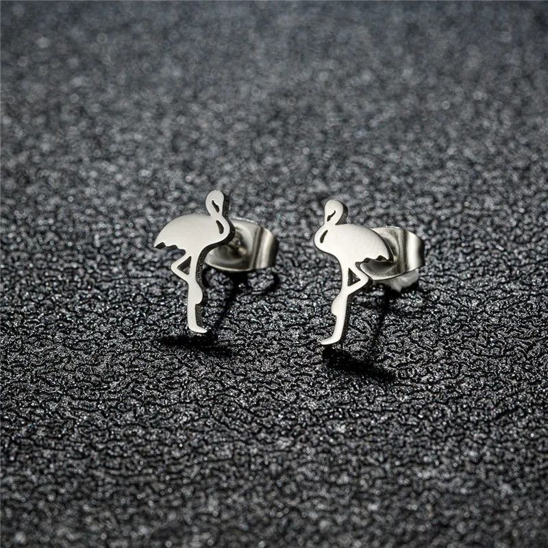 Jewelry Flamingo Bird Mini Stud Earrings Charm Earring Gift Size ONE SIZE - 1 Preview