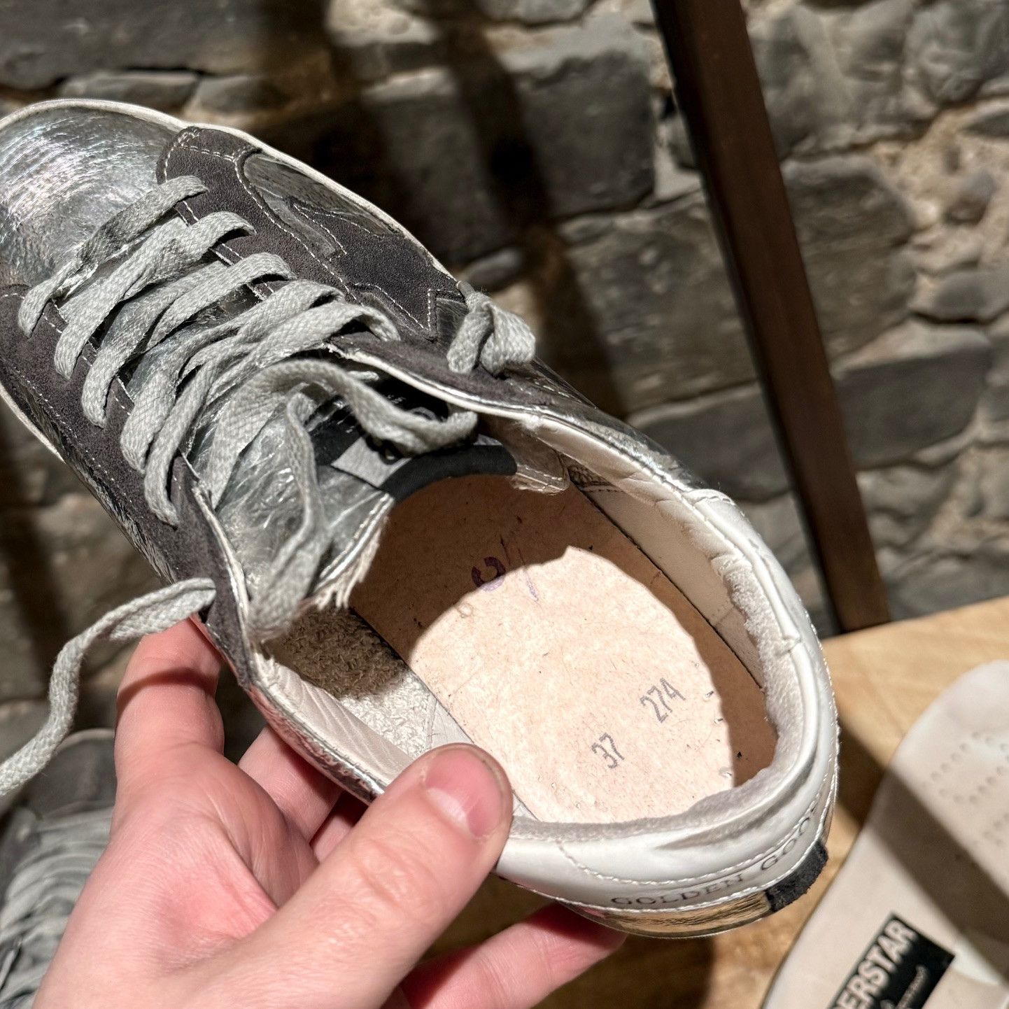 Golden Goose Silver Metallic Leather Superstar Sneakers