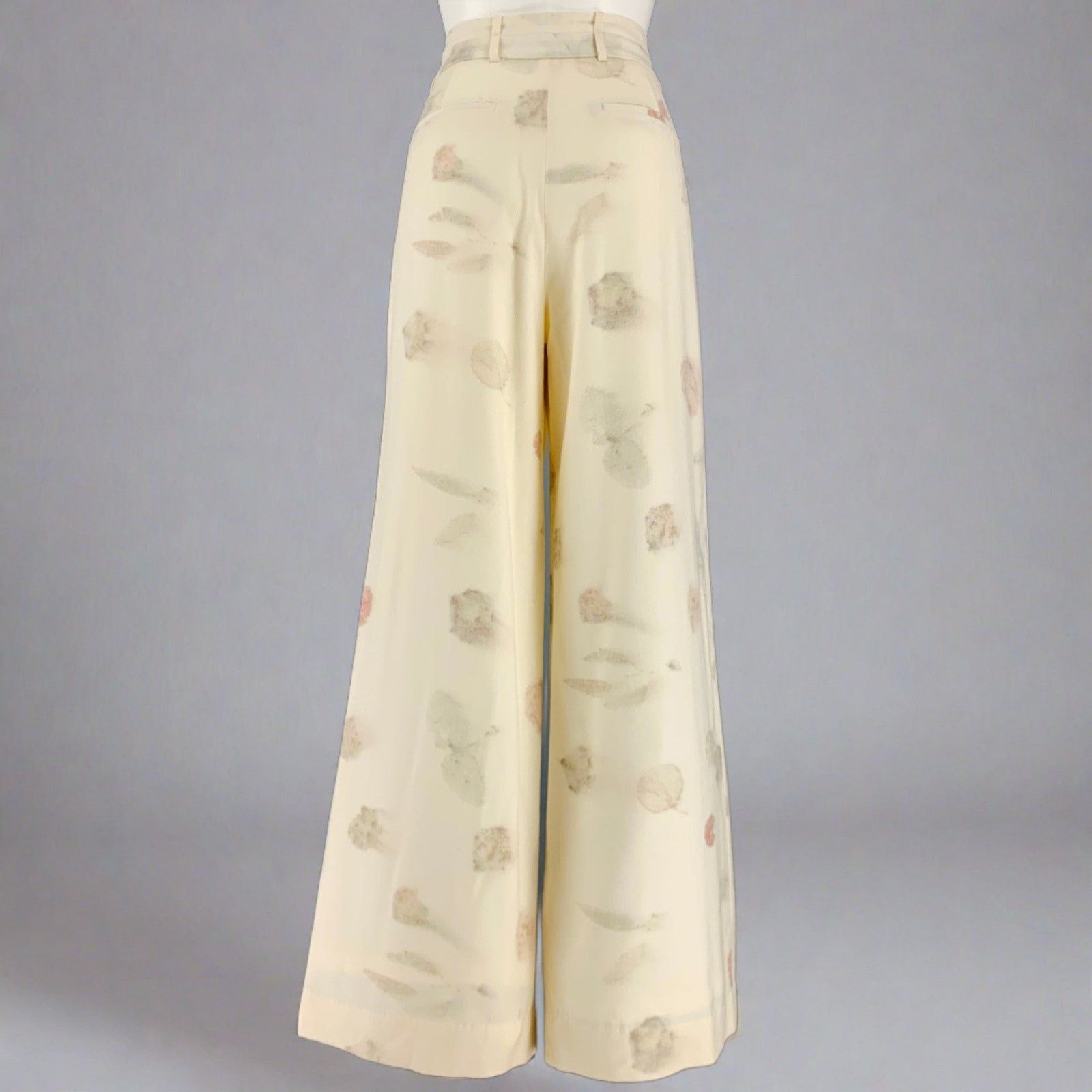 Other Size M Cream Natural Wool Leaves Print Zip Casual Pants Size 31" - 2 Thumbnail