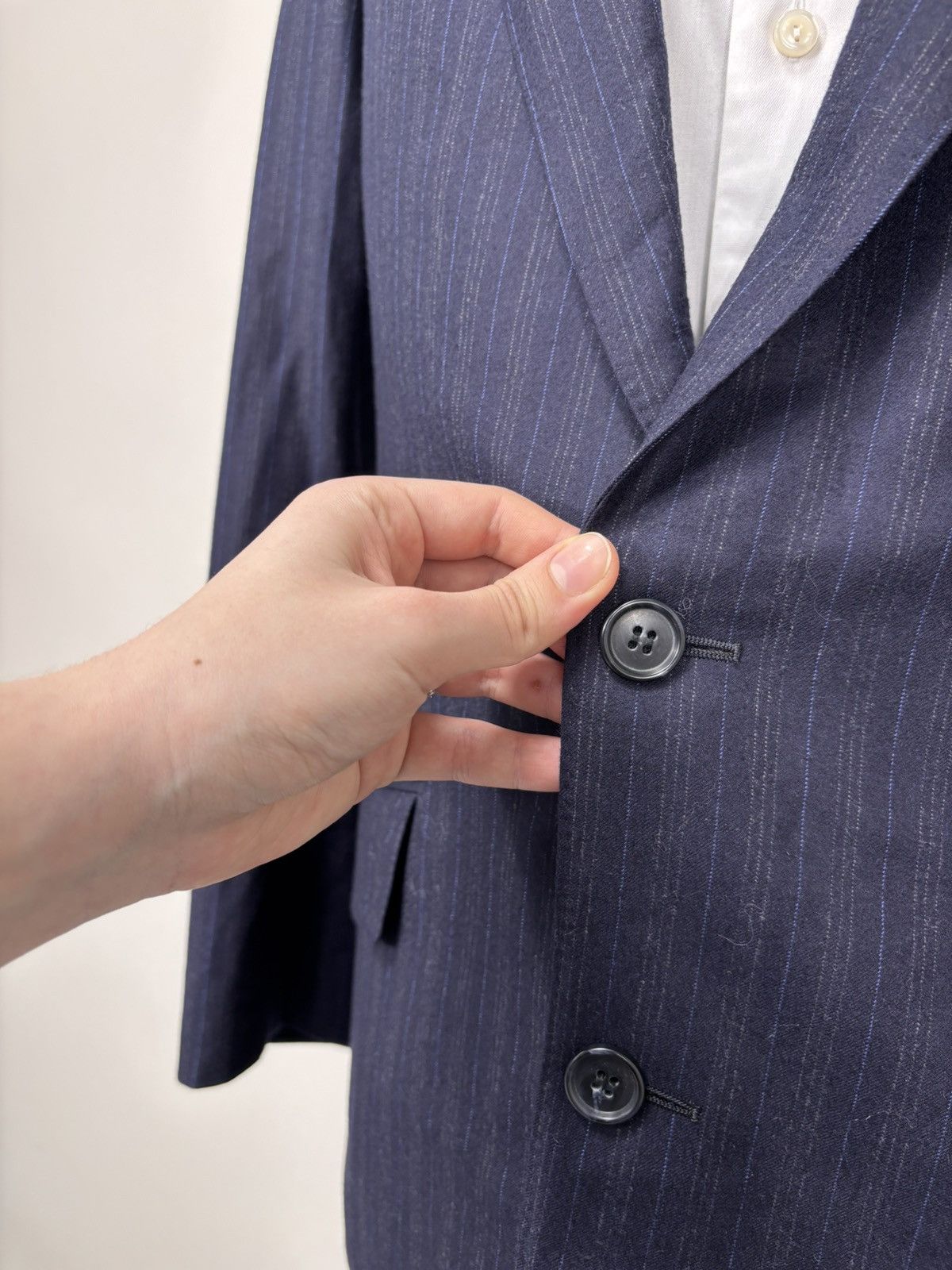 David August David August “ Black “ Navy Blue Striped Wool Blazer Jacket Size 44R - 8 Thumbnail