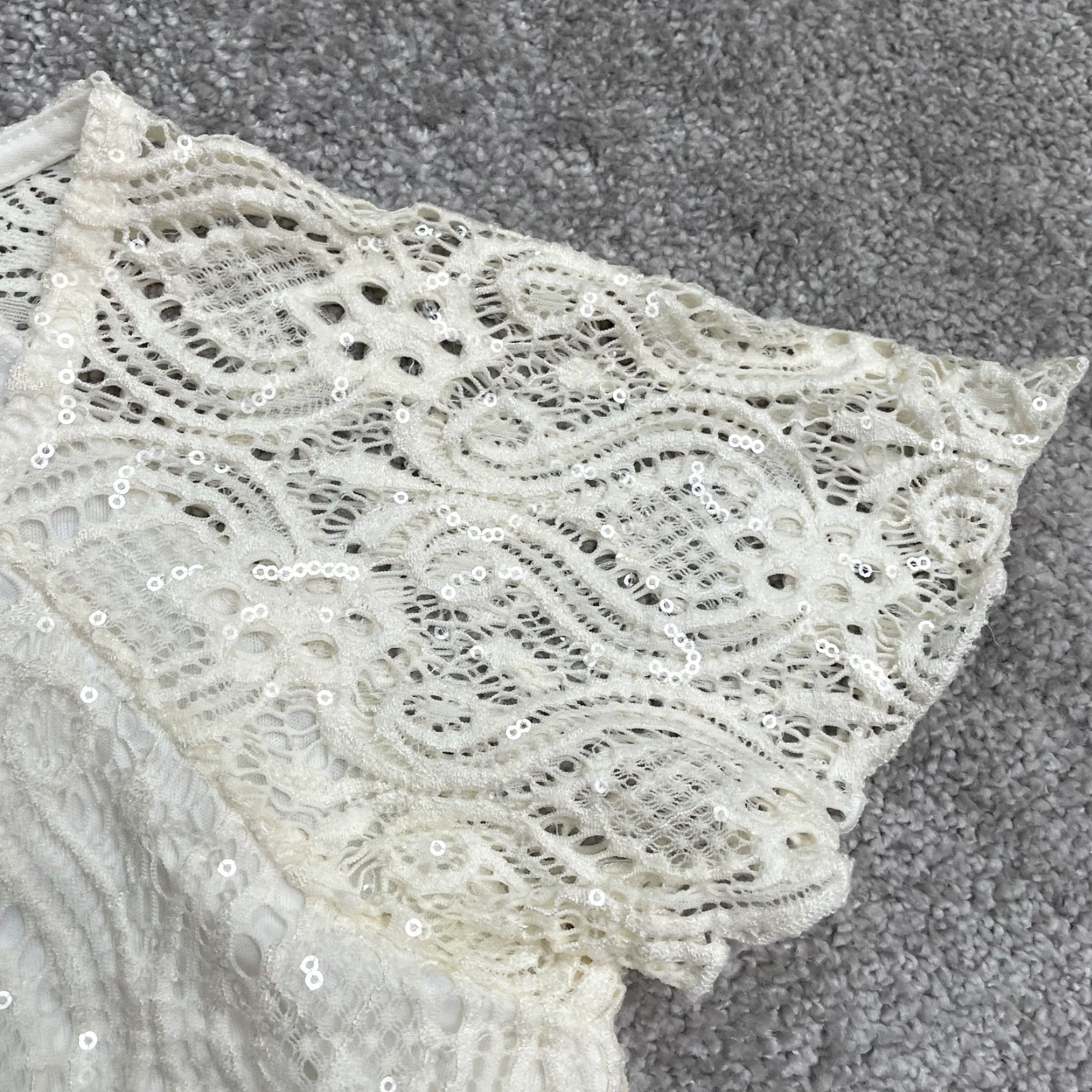 Vintage Brittany Black White Lace Sequin Tunic Blouse Womens Small Casual Size S / US 4 / IT 40 - 4 Thumbnail