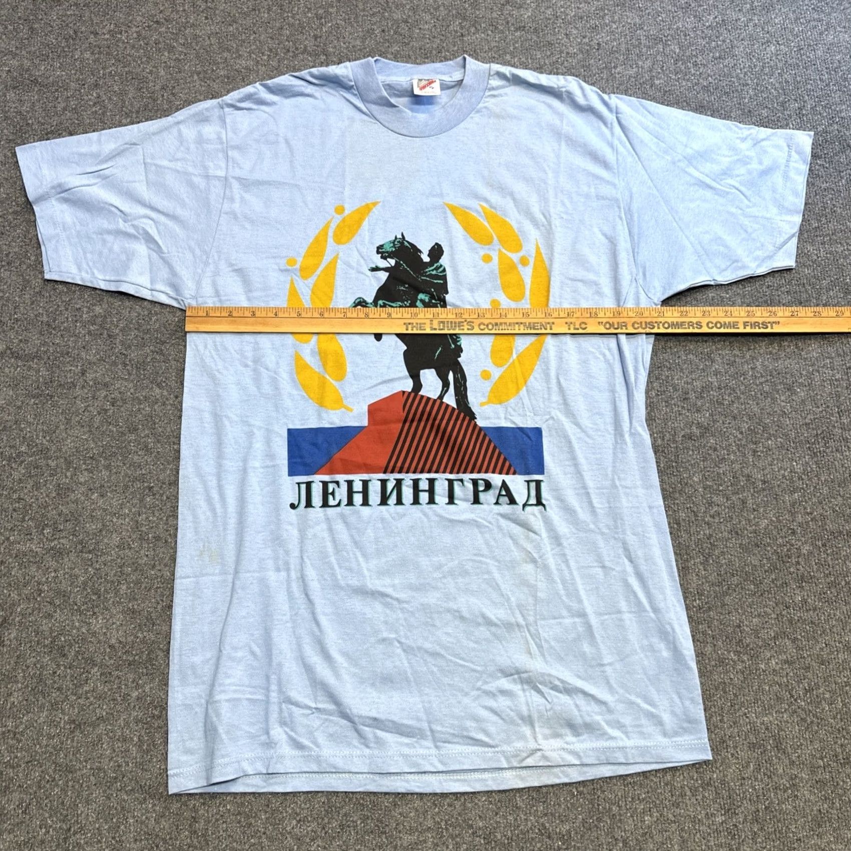 Jerzees VINTAGE Jerzees T-Shirt Men’s XL Blue Leningrad Statue Graphic Shirt Short Sleeve USSR Cold War Mens Size US XL / EU 56 / 4 - 4 Thumbnail