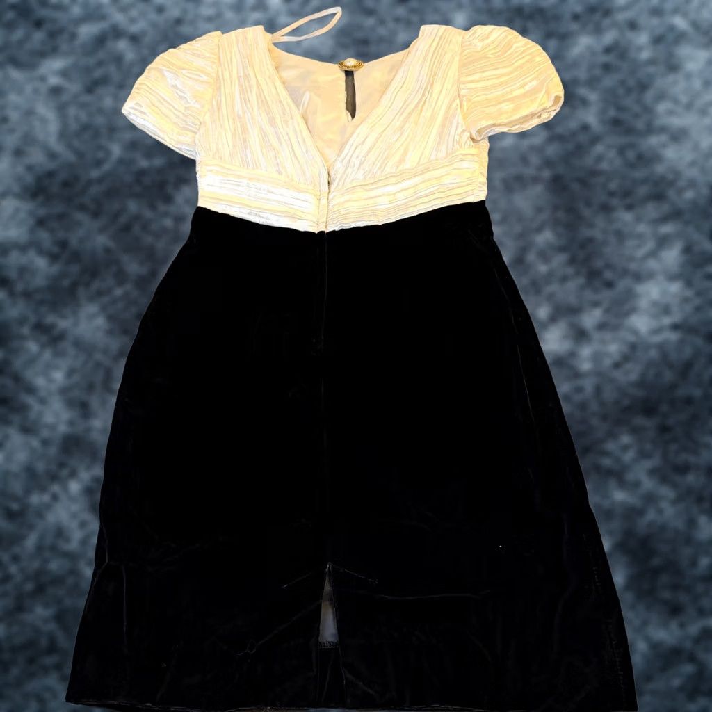 Velvet VINTAGE Barbara Barbara Petite Cocktail Dress Womens 6 Black White Velvet Satin Wiggle 1990s Eveningwear Mens Women Girls Size M / US 6-8 / IT 42-44 - 1 Thumbnail