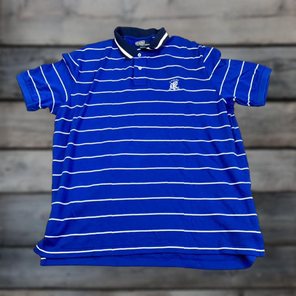 Polo Ralph Lauren Polo Ralph Lauren Blue White Striped Polo Shirt Adult XL Embroidered Crest Casual 90s Mens Size US XL / EU 56 / 4 - 1 Thumbnail