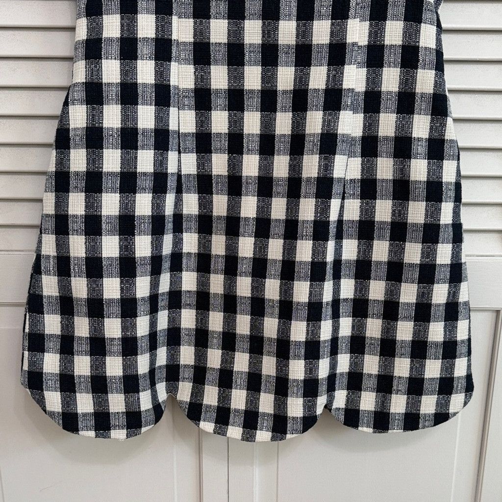 Other Sleeveless Navy & Cream Gingham Mini Dress w/ Scalloped Hem Size L / US 10 / IT 46 - 6 Thumbnail