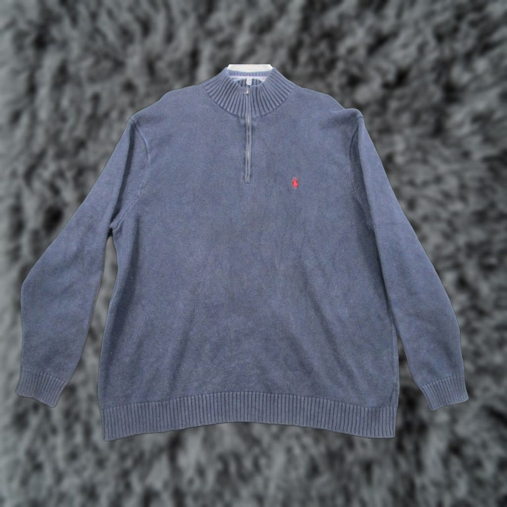 Ralph Lauren VINTAGE Polo Ralph Lauren 1/4 Zip Sweater 3XLT Men Pullover Blue Cotton Logo Size US XXL / EU 58 / 5 - 1 Thumbnail