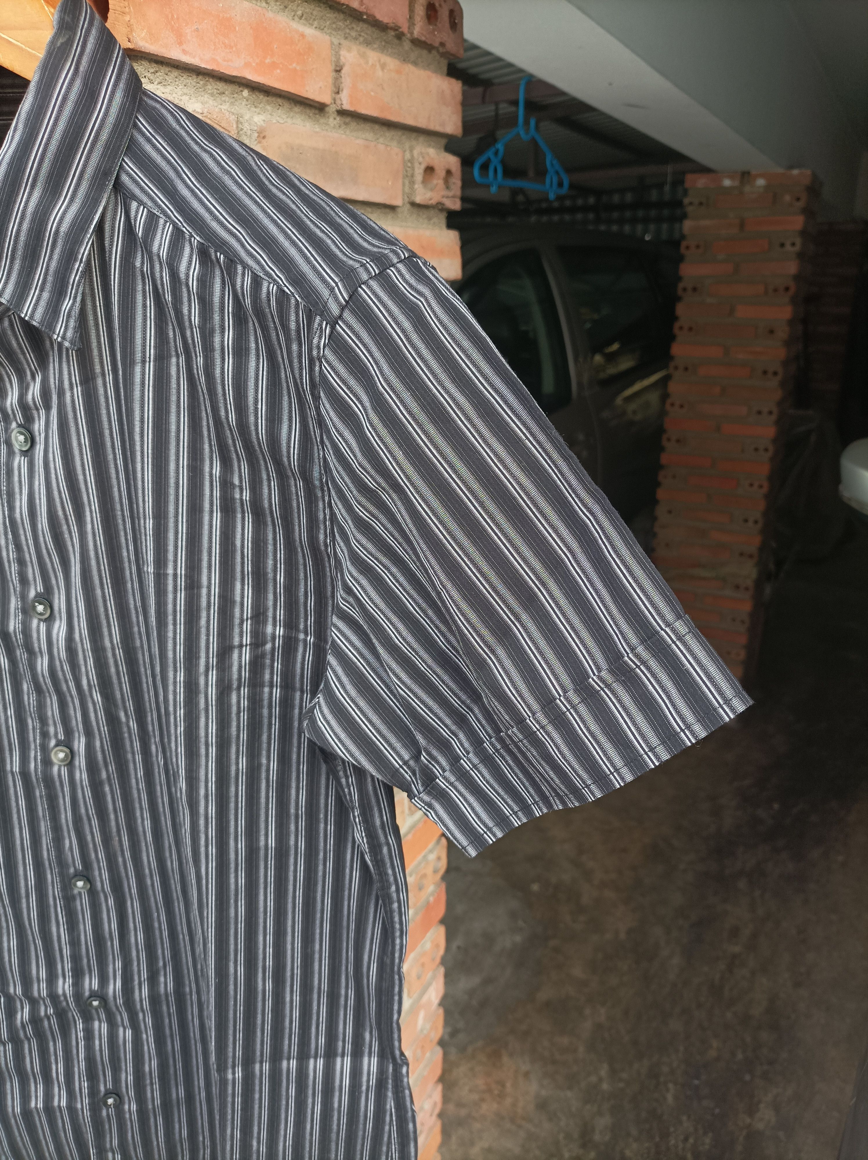 Yohji Yamamoto (S531) A.A.R. Black Gray Strip Short Sleeve Shirt Size US L / EU 52-54 / 3 - 3 Thumbnail