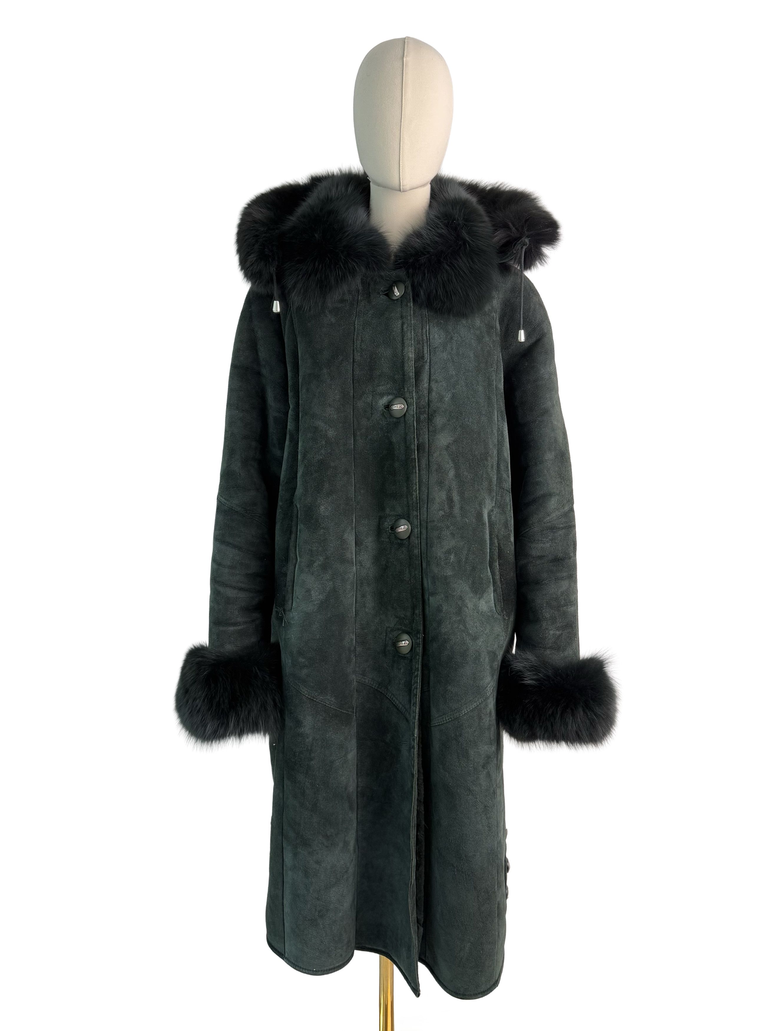 Vintage Vintage Genuine Shearling Sheepskin Long Coat Real Fur Trim Size XL / US 12-14 / IT 48-50 - 2 Thumbnail
