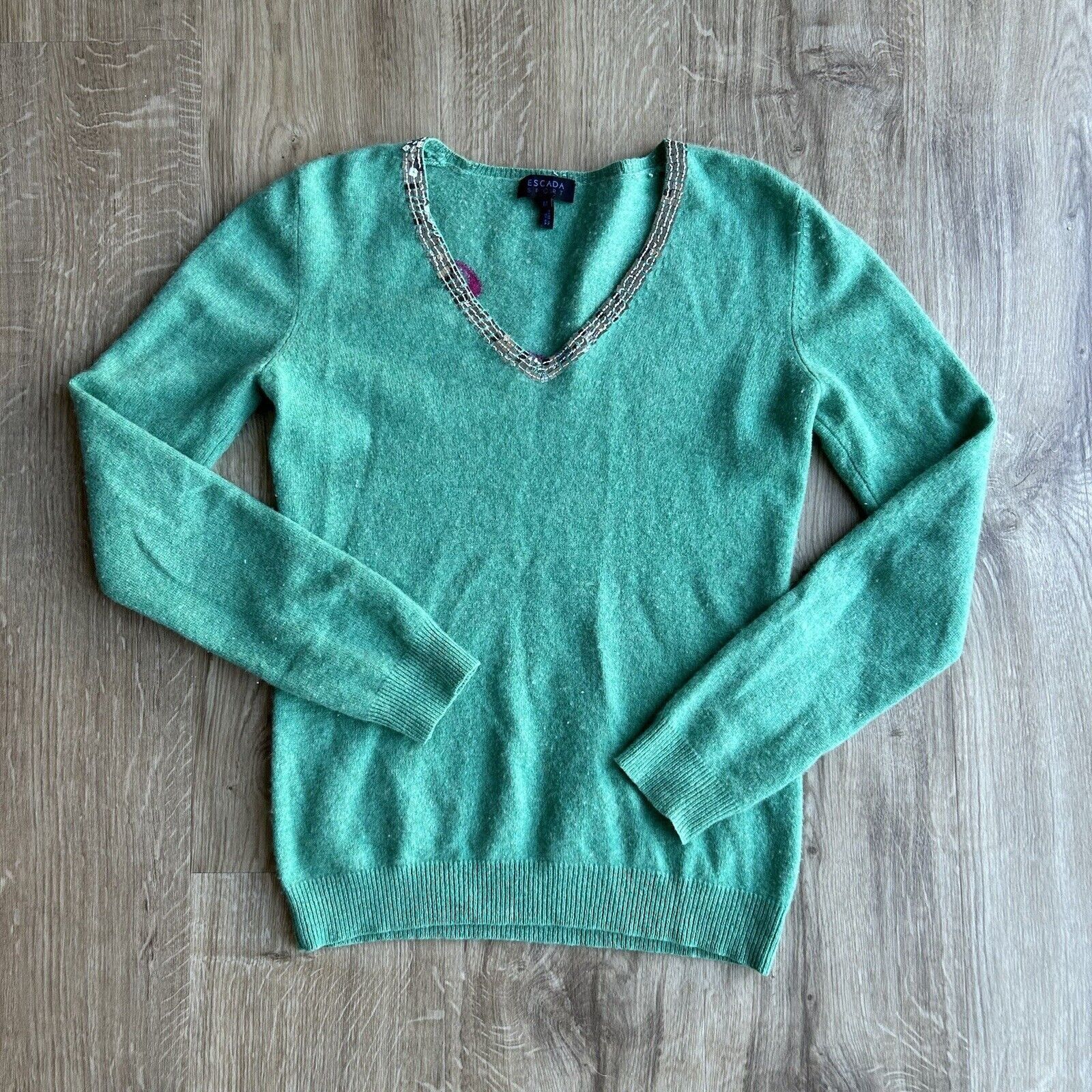 Escada Sport Escada Sport Top Green Cashmere Pullover Sweater Top Beaded Size M / US 6-8 / IT 42-44 - 1 Thumbnail