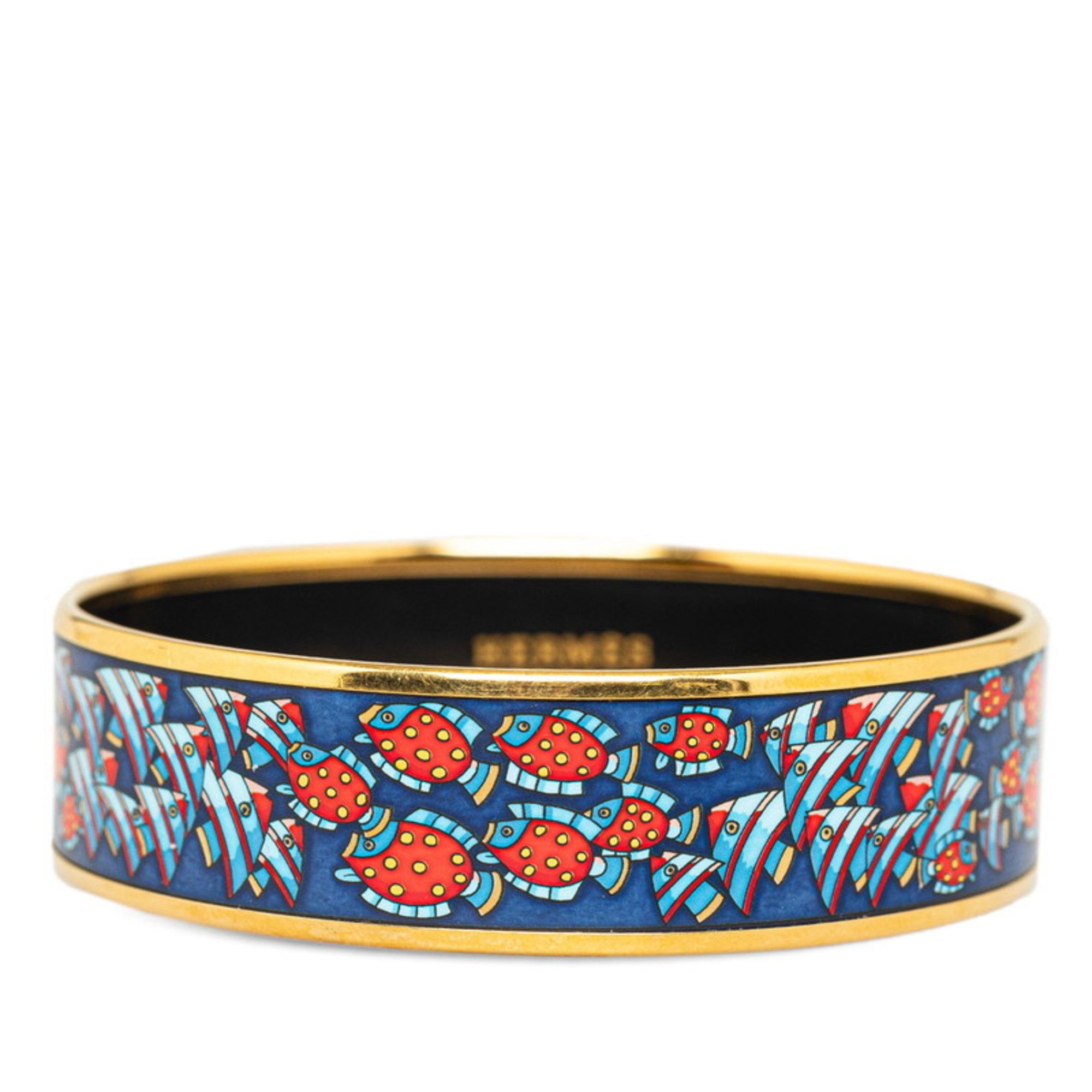 image of Hermes Enamel Gm Cloisonné Fish Sea Bangle Gold Navy Multicolor Plated Women's Hermes