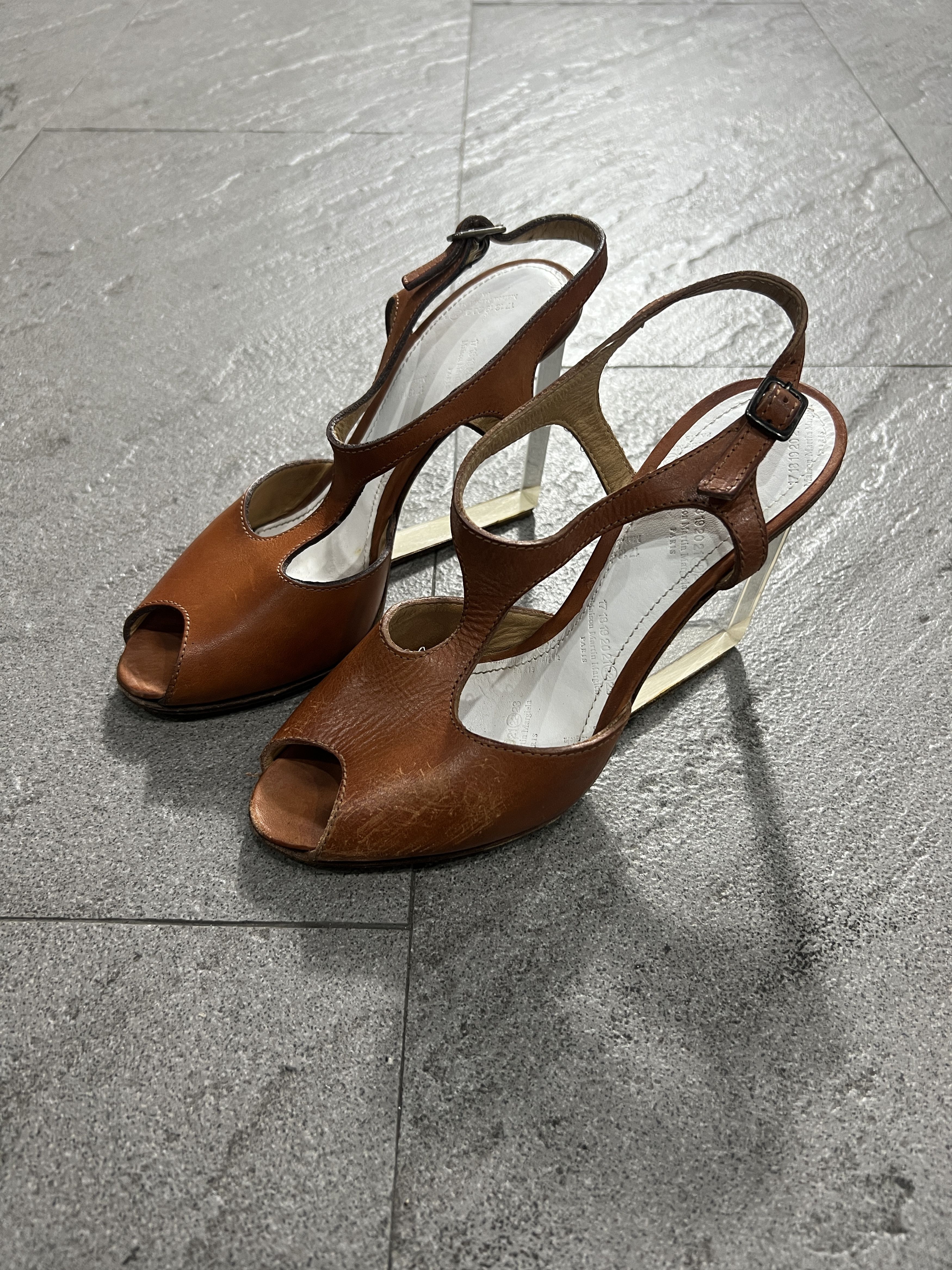 Maison Margiela Maison Margiela 22 Lucite Wedge Heel Sandals Brown Leather Size US 6 / IT 36 - 1 Thumbnail