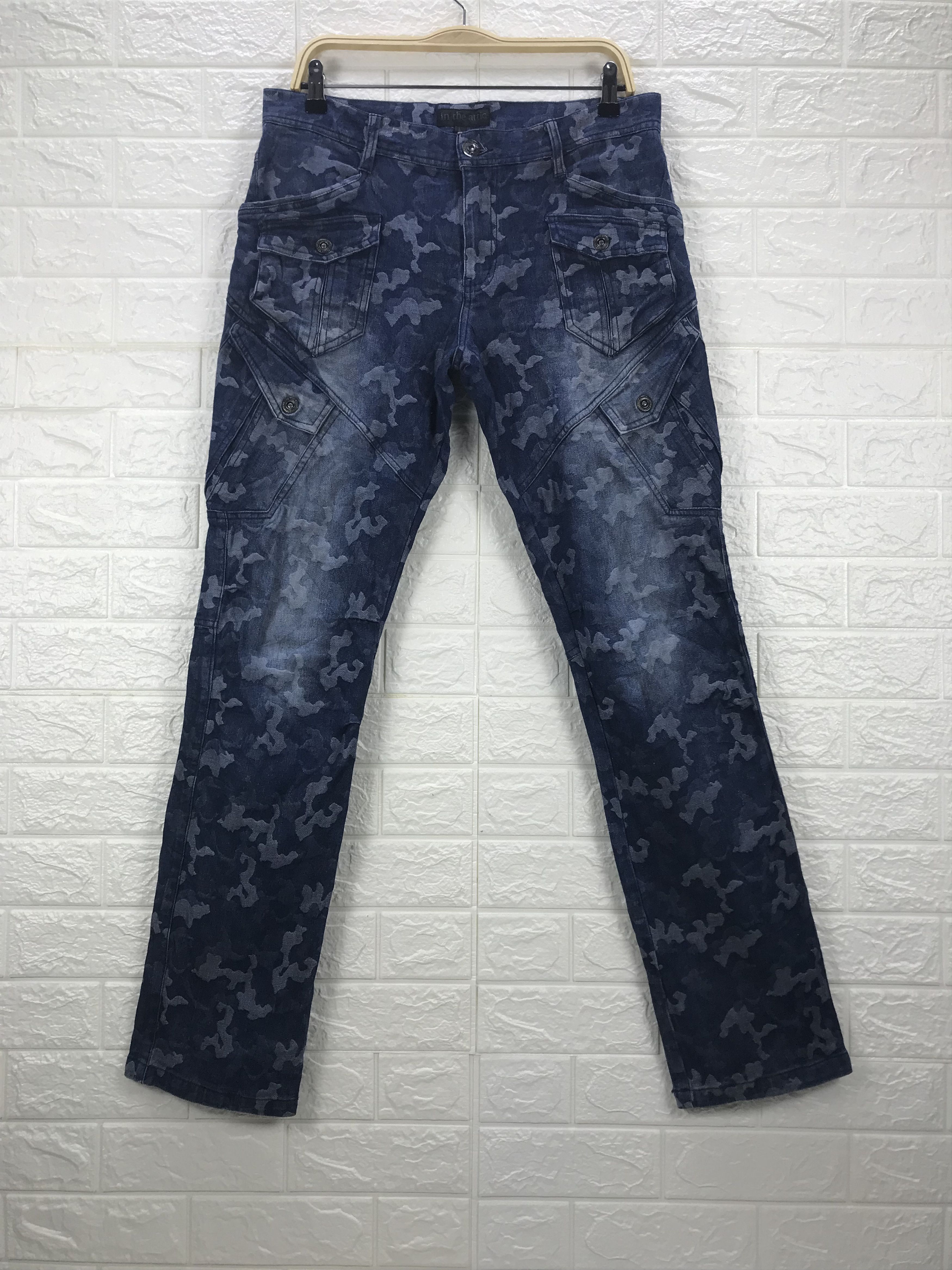 image of Archival Clothing x In The Attic Vintage In The Attic Camo Design Multi Pocket Cargo Jeans in Blue 