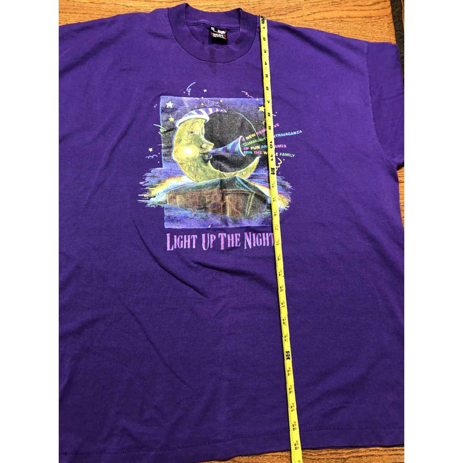 Fruit Of The Loom VINTAGE Fruit of the Loom T-Shirt Short Sleeve Crew Neck 2XL Purple USA Made 80s 90s Moon Light Up The Night Size US XXL / EU 58 / 5 - 7 Thumbnail