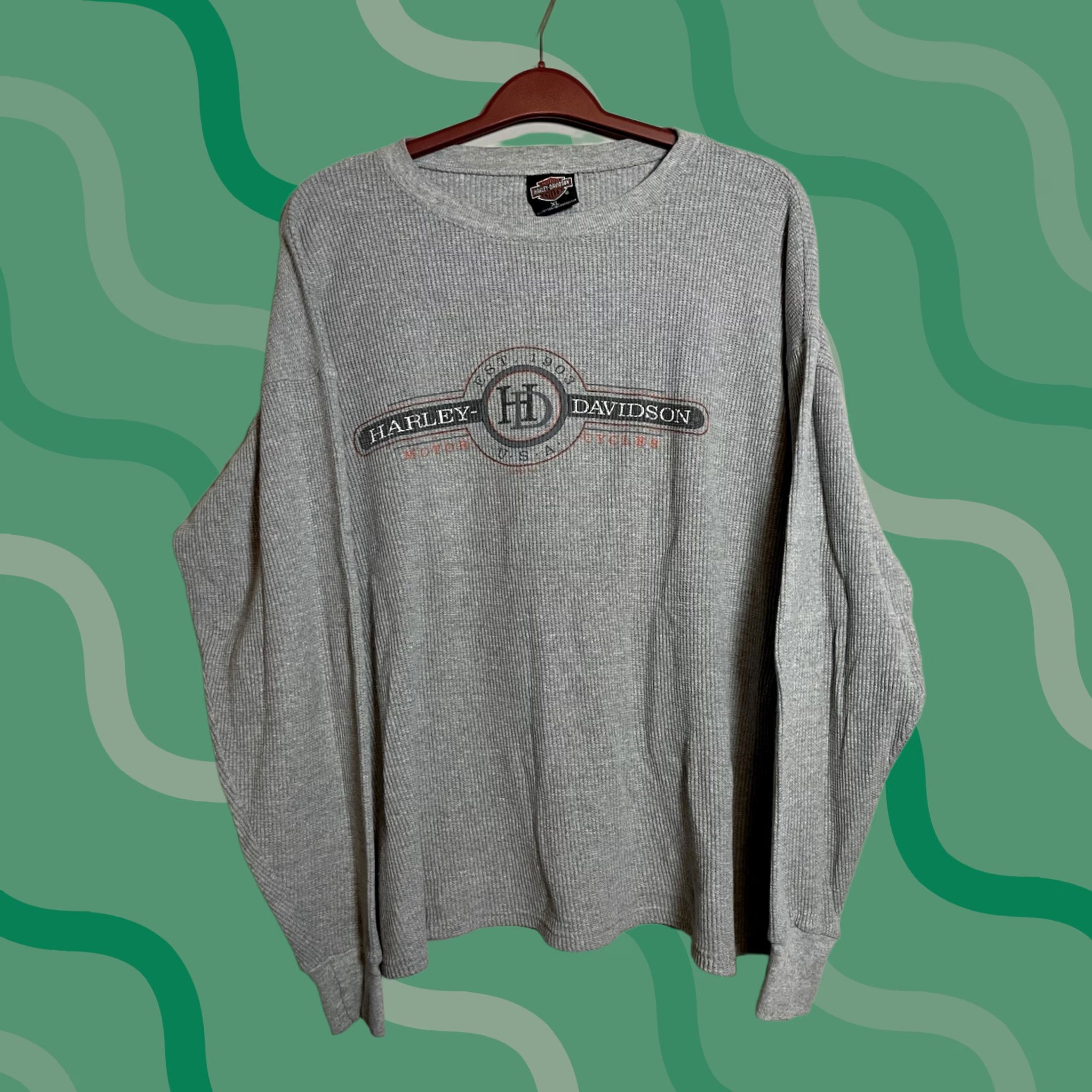 Harley Davidson VINTAGE Harley-Davidson Shirt Men's XL Ribbed Thermal Davenport Iowa Graphic Print 90s Biker Gray Cotton Blend Knit Logo T-Shirt Size US XL / EU 56 / 4 - 1 Thumbnail
