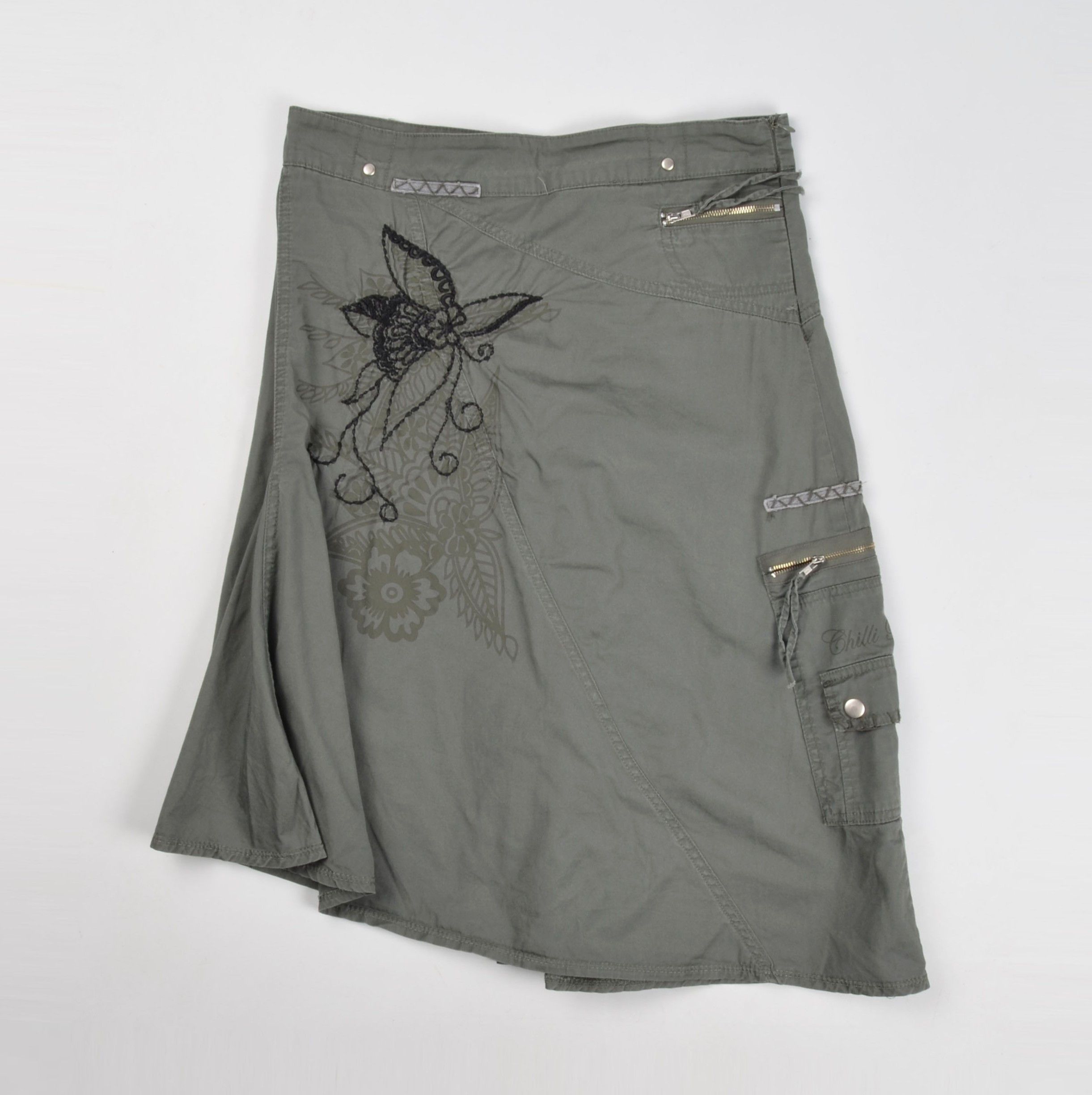Vintage Vintage Chilli Peppers Y2K Grunge Asymmetrical Khaki Skirt Size 30" / US 8 / IT 44 - 4 Thumbnail