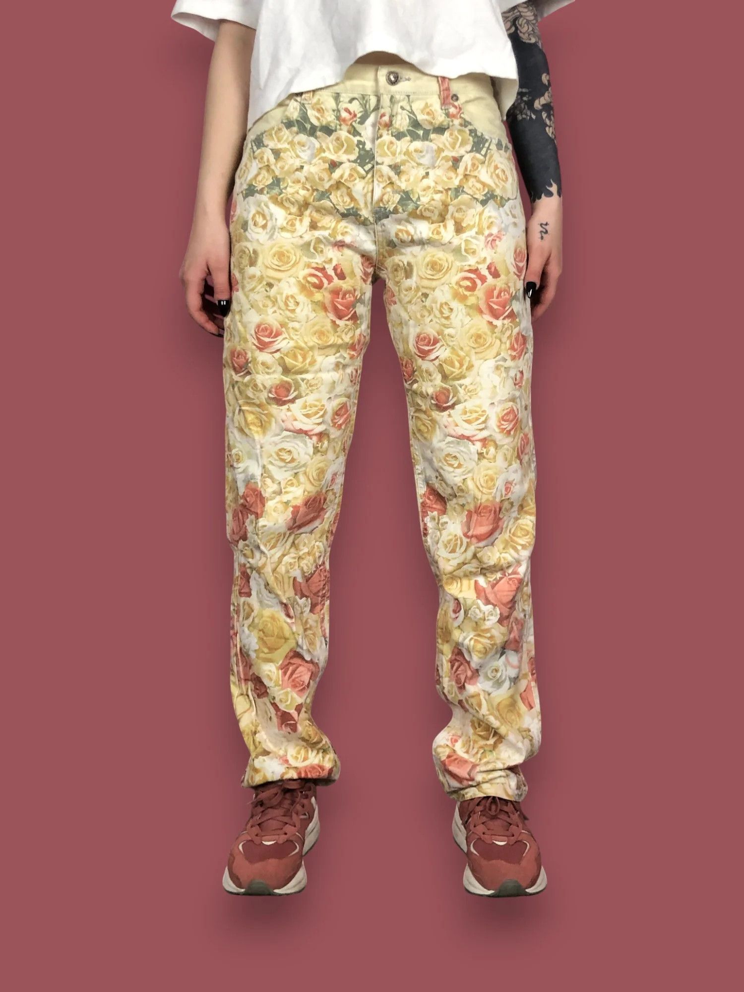 Just Cavalli Y2K Roberto Cavalli Vintage Women's Roses Floral Jeans - L Size 32" / US 10 / IT 46 - 2 Thumbnail