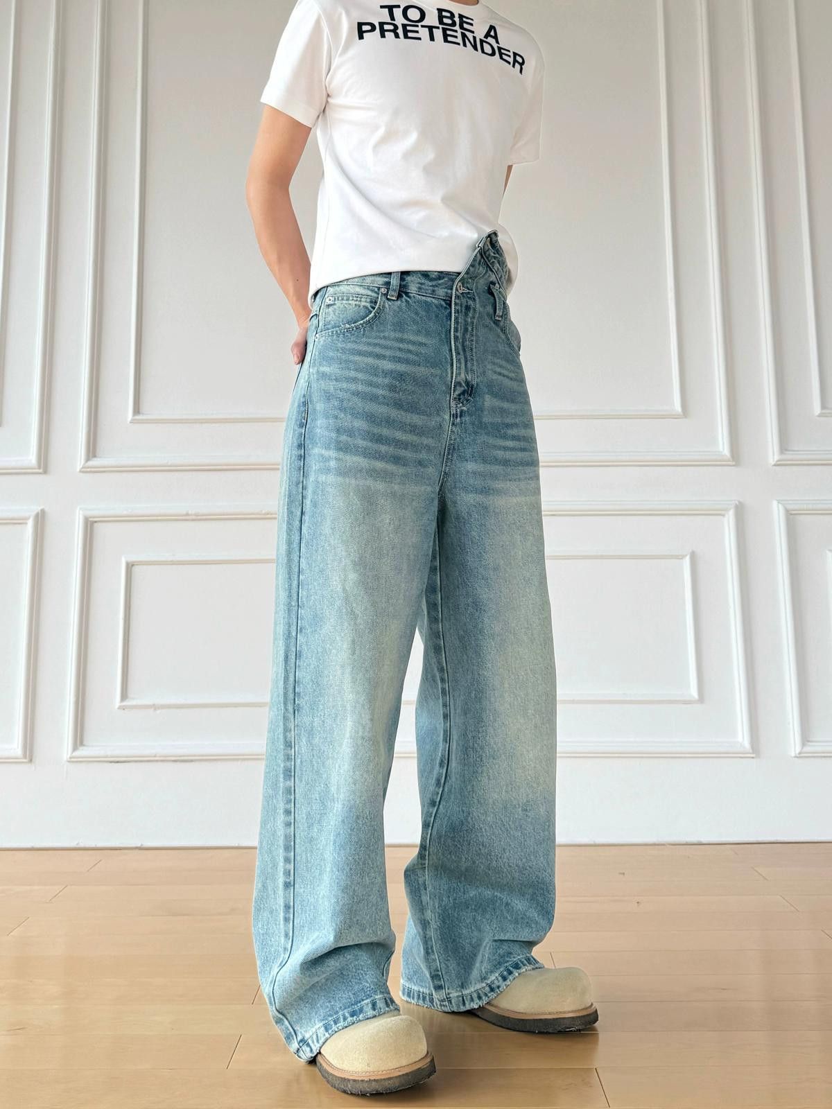Other Vintage Wash Whiskered Wide-Leg Denim Jeans Size US 32 / EU 48 - 3 Thumbnail
