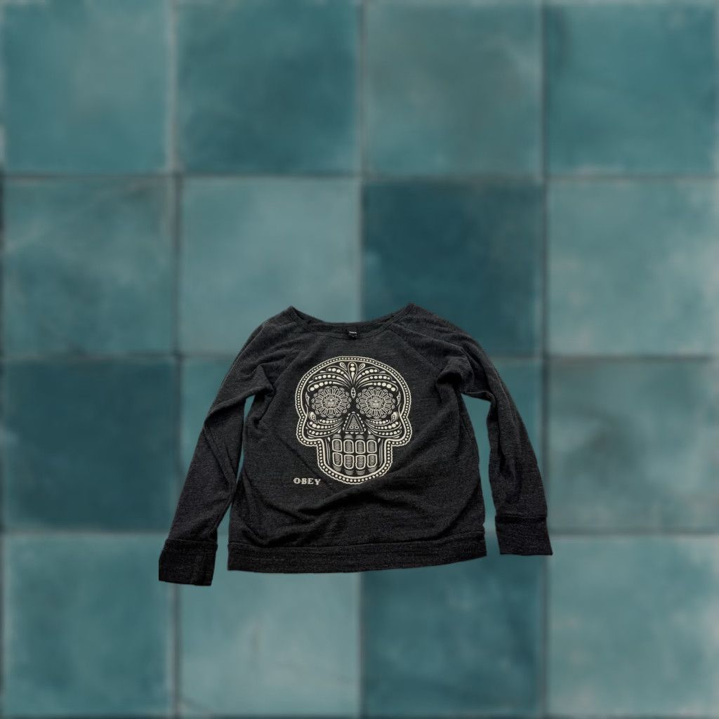 Obey Obey Sweatshirt Womens Large Black Sugar Skull Graphic Pullover Size L / US 10 / IT 46 - 1 Thumbnail