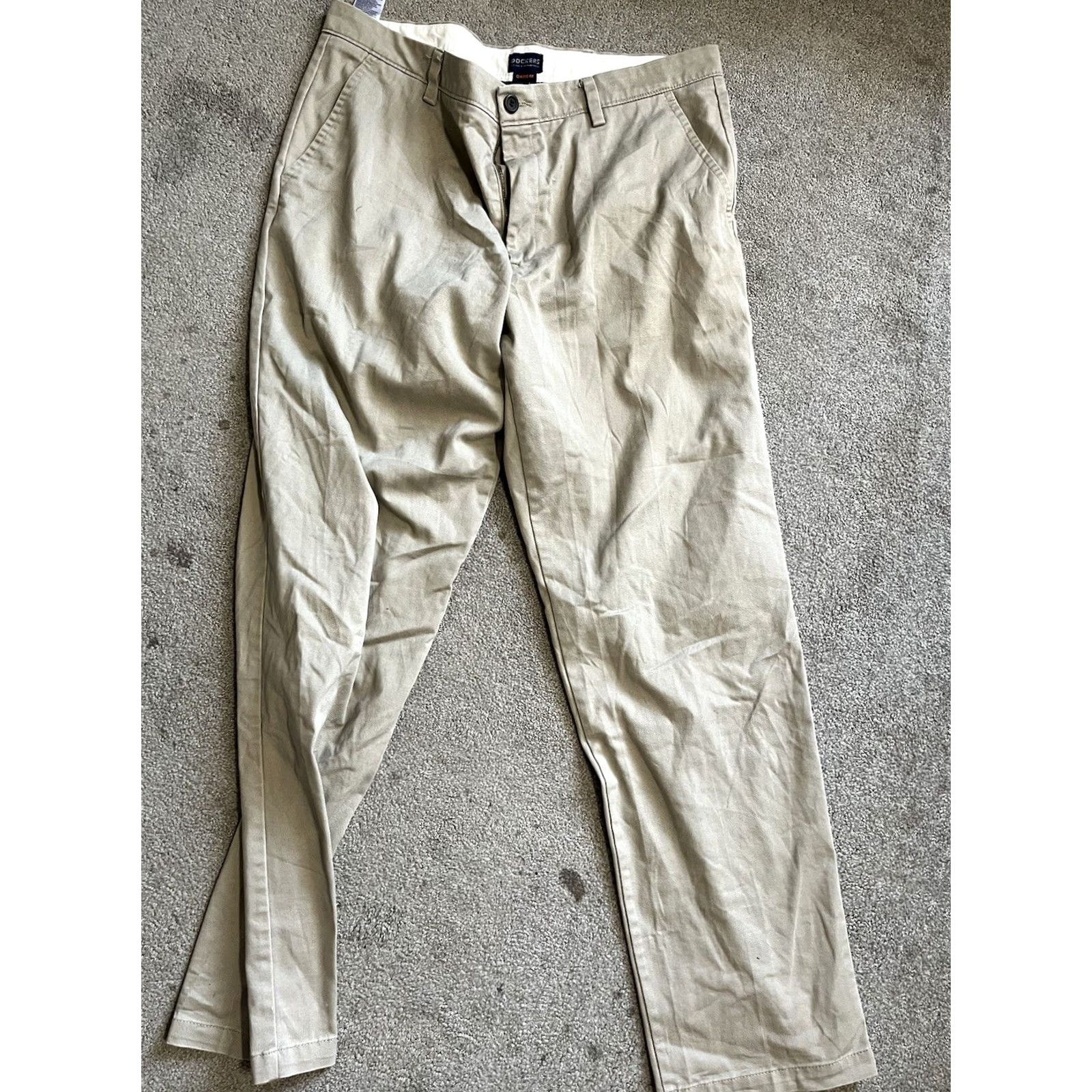 Dockers DOCKERS Chinos Pants Flat Front 36x34 Beige 100% Cotton Classic Fit Men Regular Solid D3 Front Style Chinos Mens Size US 36 / EU 52 - 2 Thumbnail