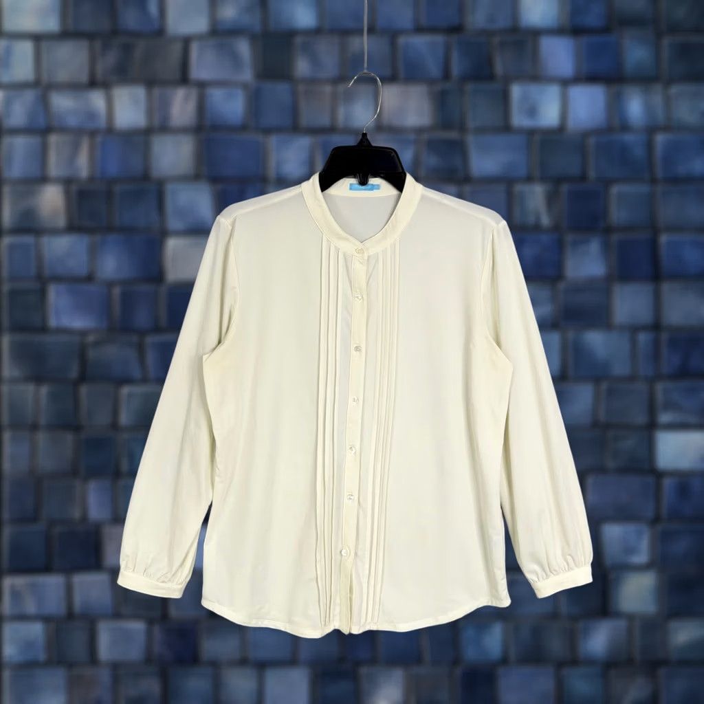 J.McLaughlin J. McLaughlin Blouse Womens M Cream Solid Pintuck Pleated Stretch Classic Size M / US 6-8 / IT 42-44 - 1 Thumbnail