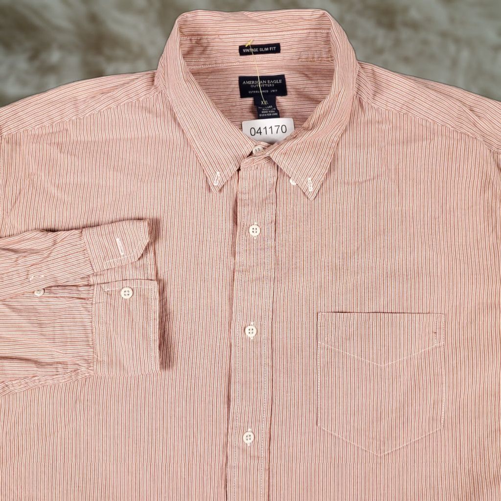 American Eagle Outfitters American Eagle Shirt Mens 2XL Coral Striped Casual Button Up Long Sleeve Size US XXL / EU 58 / 5 - 1 Thumbnail
