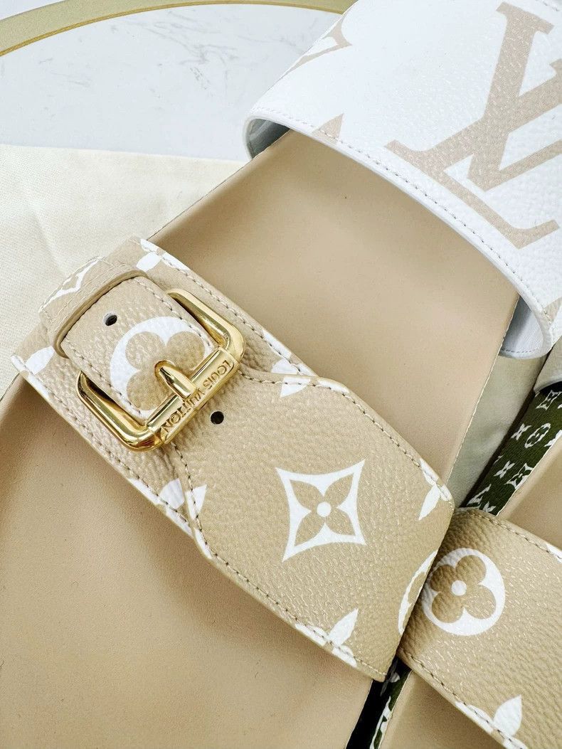 Louis Vuitton Louis Vuitton Beige Logo Slide Sandals -2505 Size US 9.5 / IT 39.5 - 2 Thumbnail