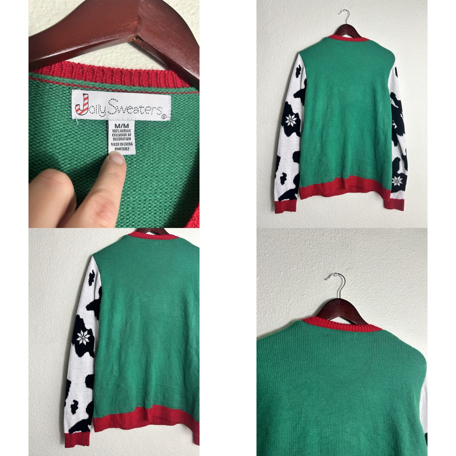 Vintage Jolly Sweaters Mens Medium Green Ugly Christmas Sweater Cow Cowbell Pullover Acrylic Size US M / EU 48-50 / 2 - 8 Thumbnail