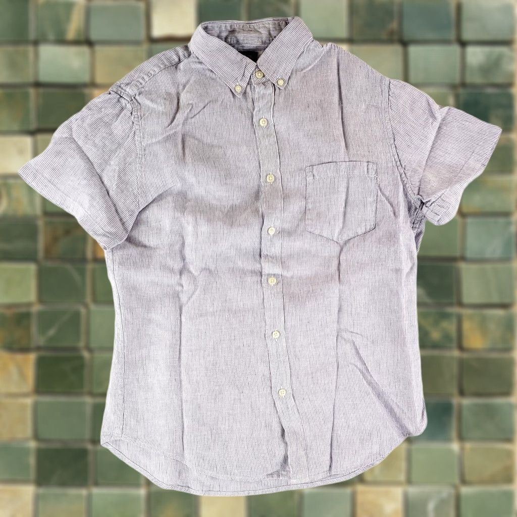 J.Crew J. Crew Linen Button Down Shirt Blue White Striped Short Sleeve M Mens Multicolor Size US M / EU 48-50 / 2 - 1 Thumbnail
