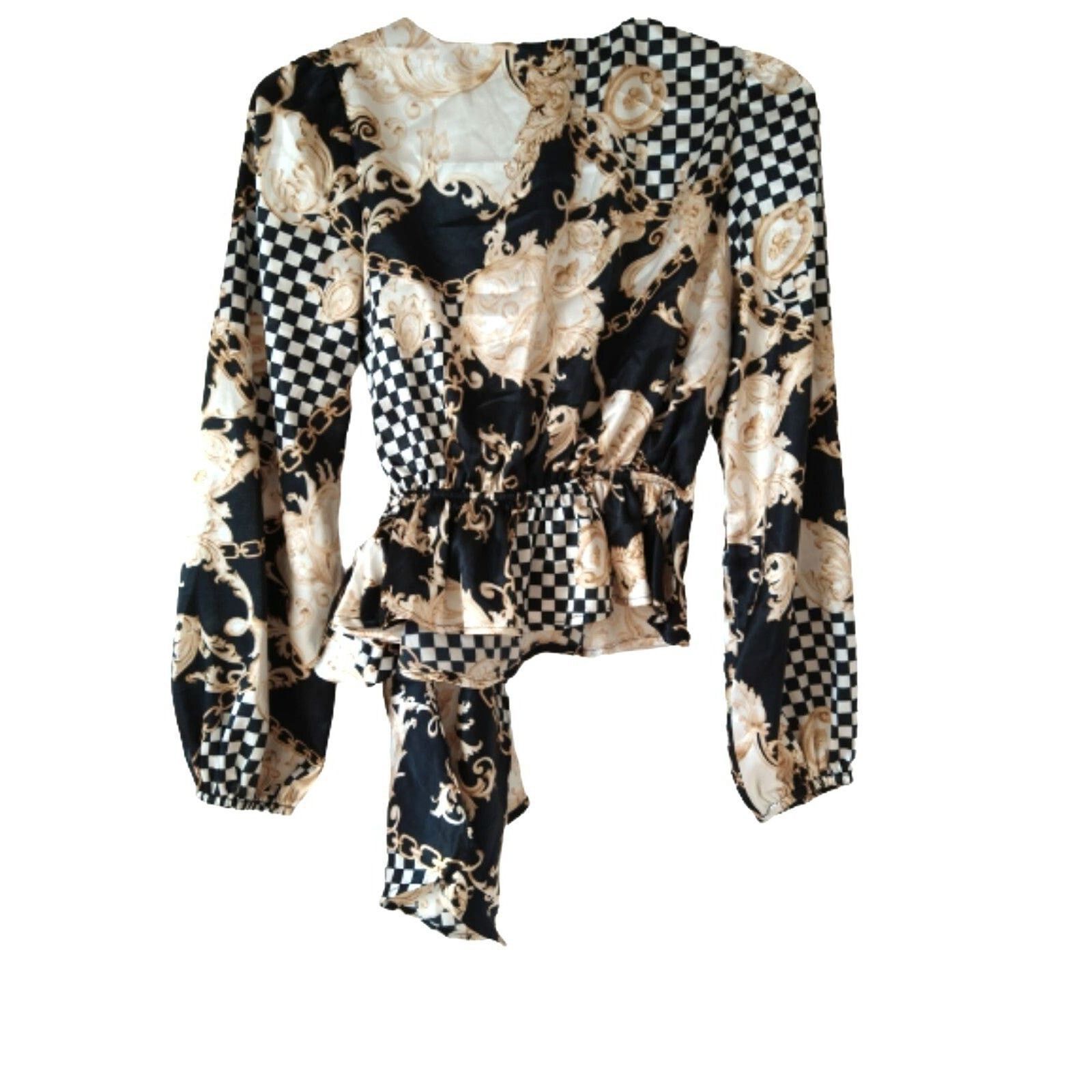 The Unbranded Brand O.L.M. black white gold chess long sleeve Blouse top S Size S / US 4 / IT 40 - 3 Thumbnail