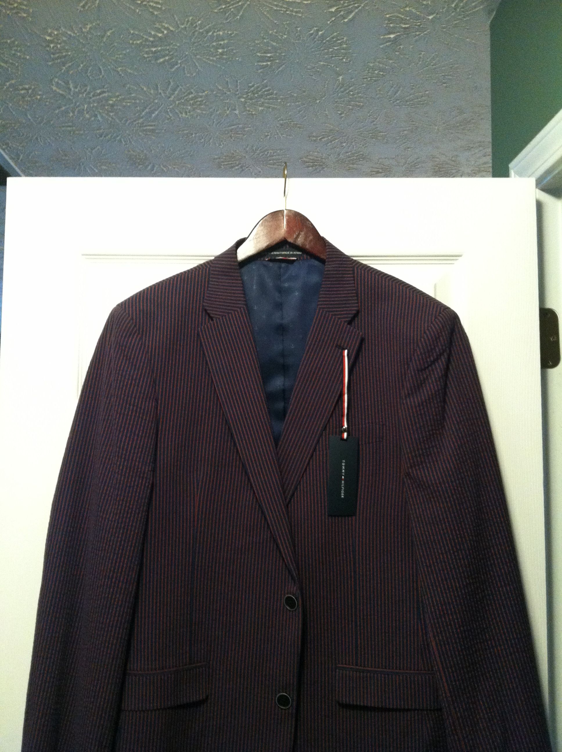 TOMMY HILFIGER MENS NEW NAVY /RED SPORT JACKET SIZE: 40S
