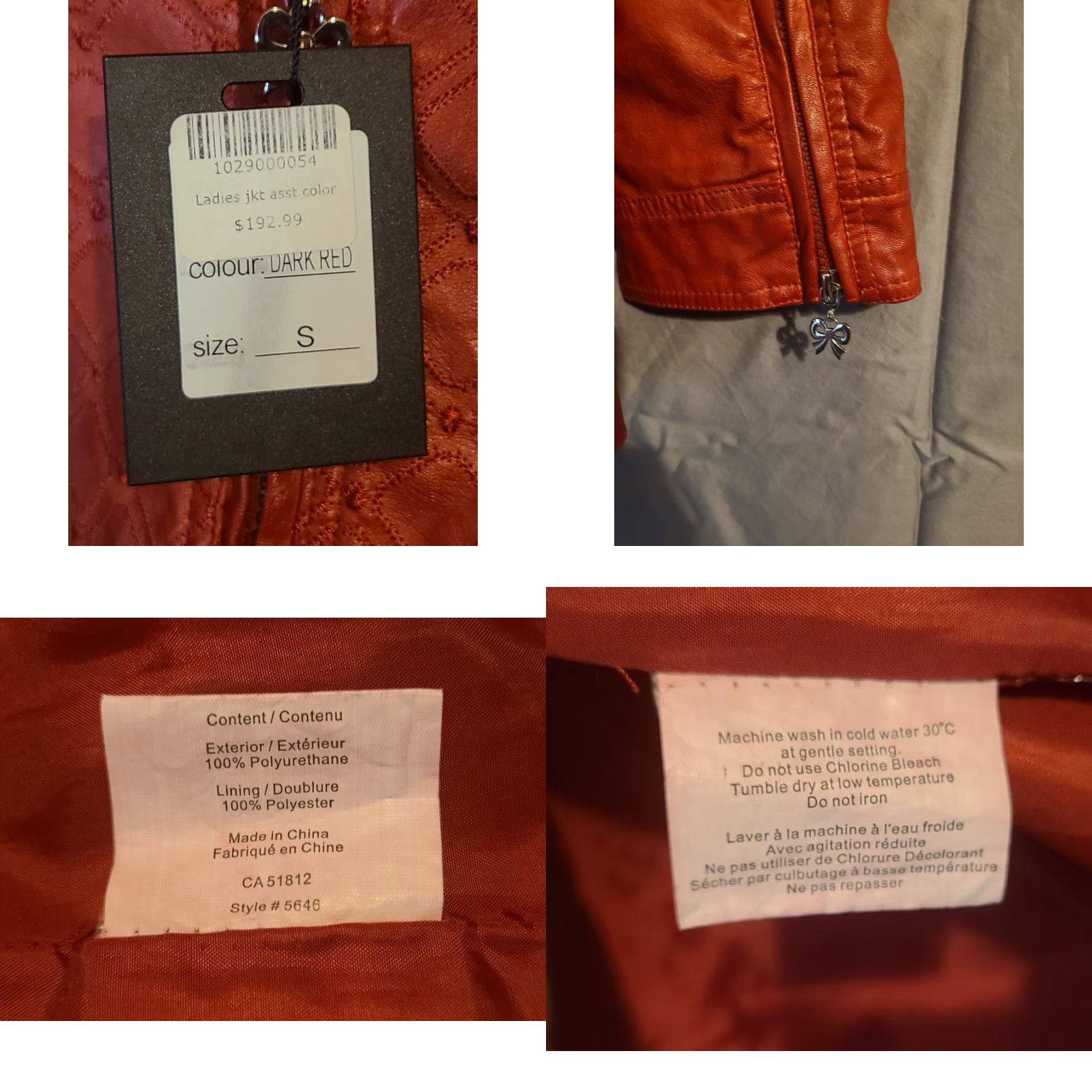 Vintage Ameri Mode Dark Red Faux Leather Jacket Women Boho Mid-Length Full Zip Collared Size S New with Tags Size S / US 4 / IT 40 - 8 Thumbnail