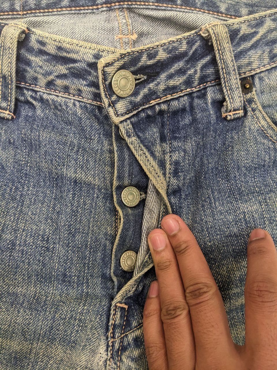 HOLLYWOOD RANCH MARKET HOLLYWOOD RANCH MARKET BUTTON FLY MIDBLUE STRAIGHT CUT DENIM Size US 32 / EU 48 - 4 Thumbnail