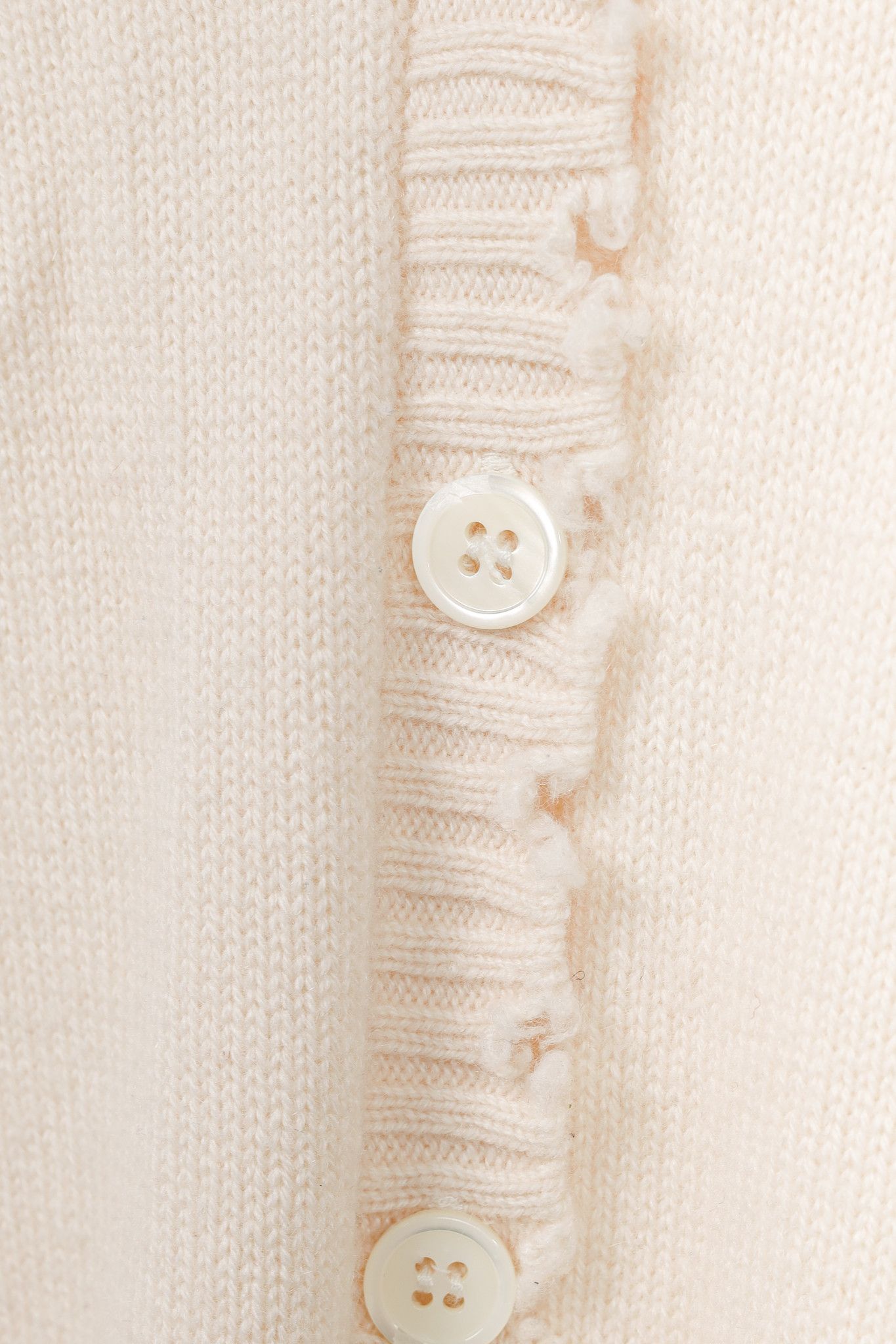 Allude Cream Wool & Cashmere Distressed V-Neck Cardigan