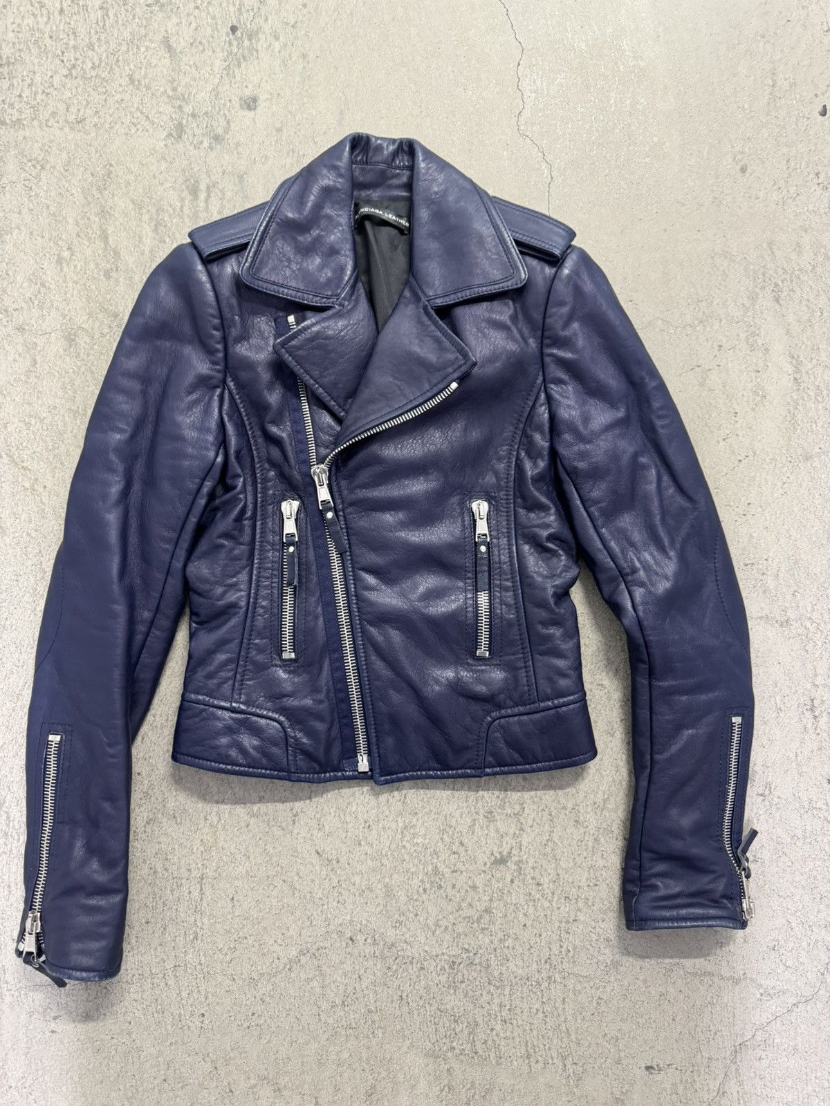 Balenciaga Balenciaga Navy Blue Leather Moto Jacket Size XS / US 0-2 / IT 36-38 - 1 Thumbnail