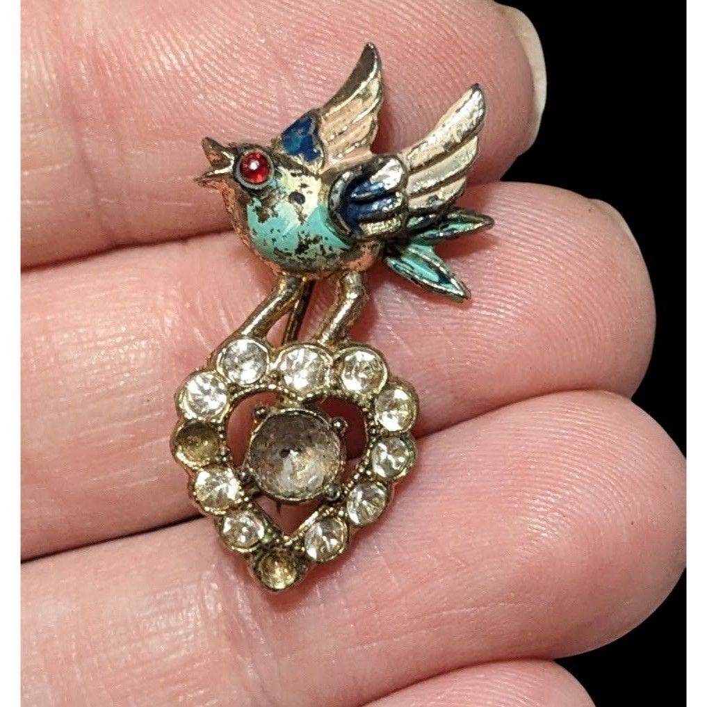 Other Vintage Rhinestone Bird Carrying Heart Brooch Size ONE SIZE - 3 Thumbnail