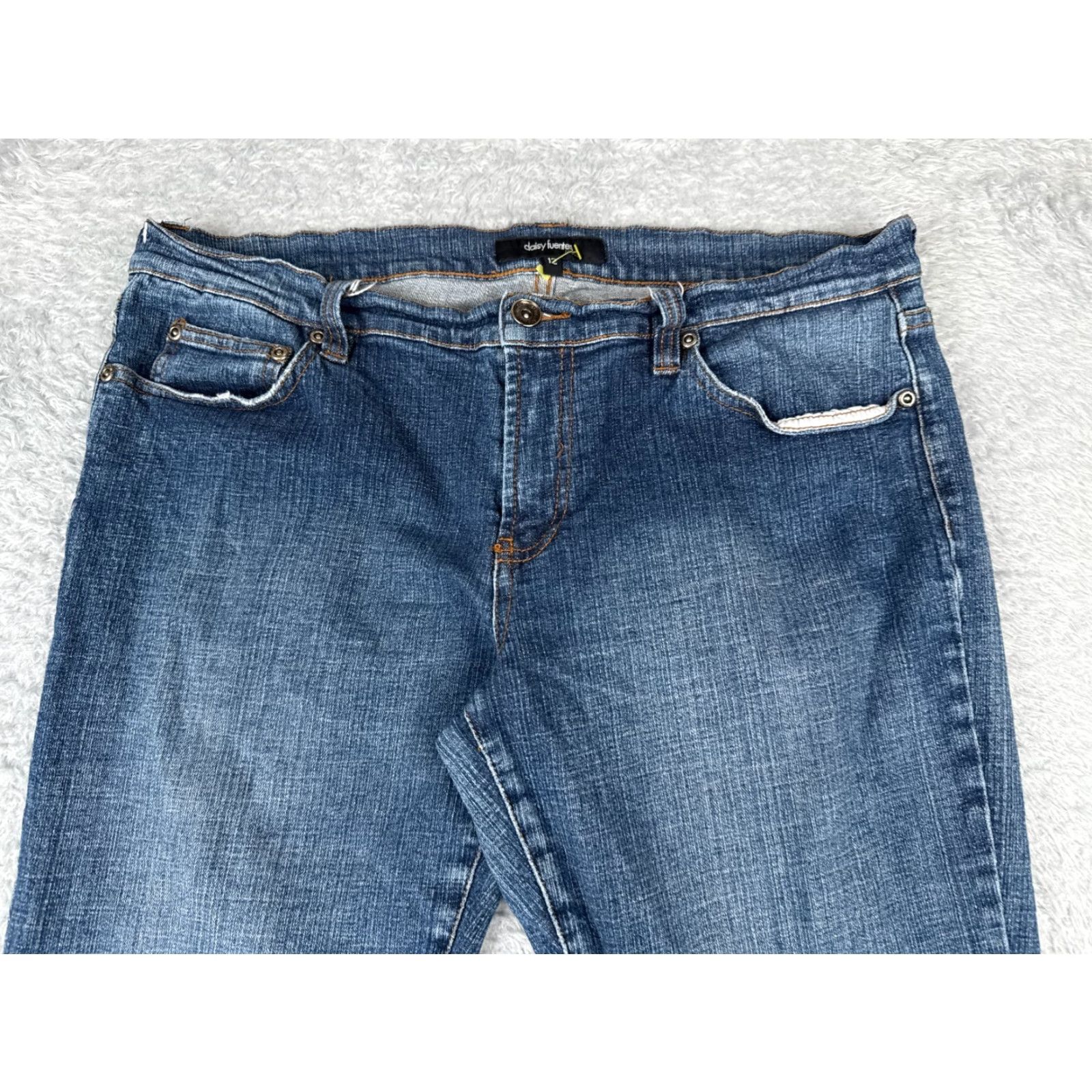 Denime Daisy Fuentes Jeans Womens 12 Blue Denim Boot Cut Low Rise 33x31 5-Pocket Design Cotton Zip Machine Washable Size 34" / US 12 / IT 48 - 4 Thumbnail